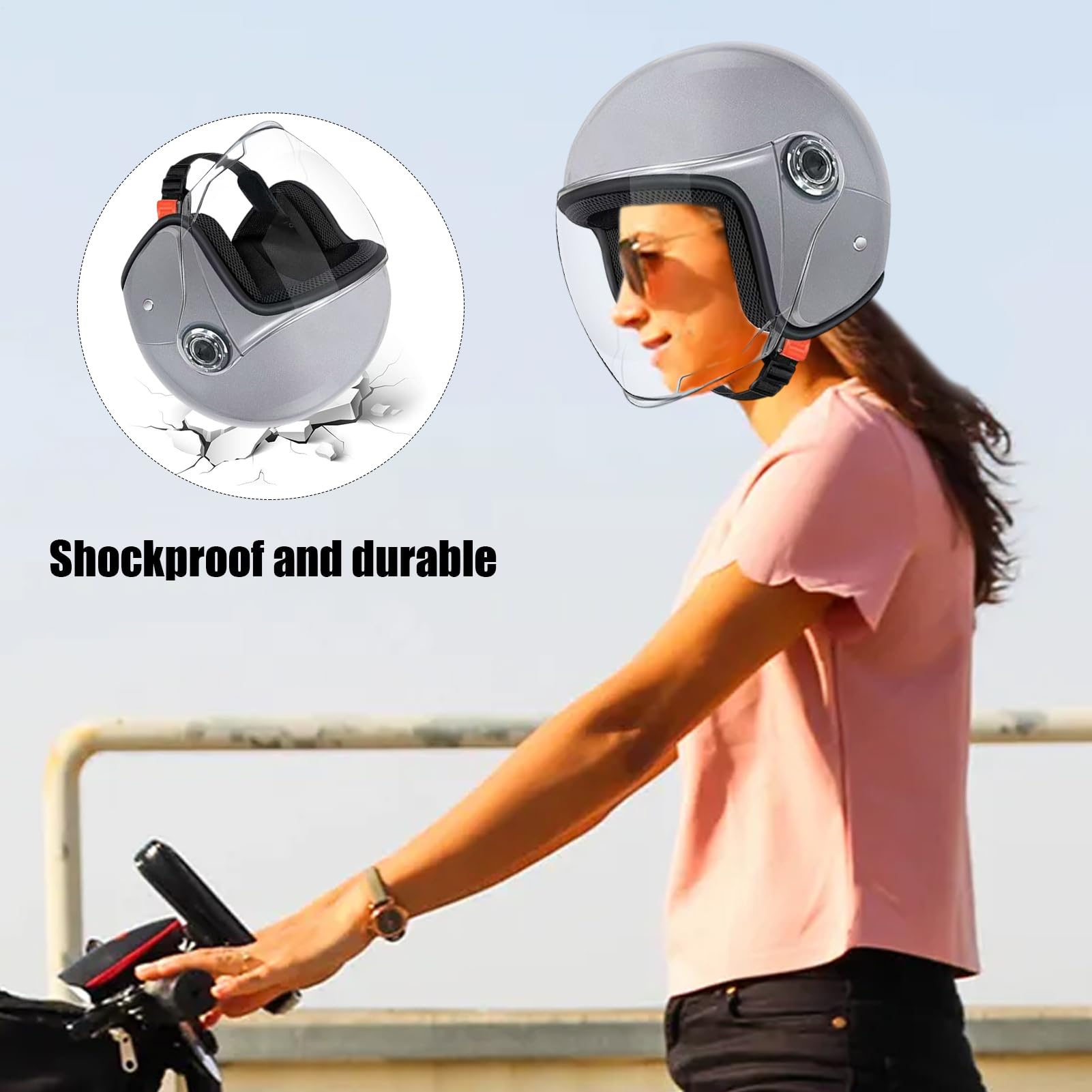Casco Motociclista Grande, Casco Aperto per Adulti, Equipaggio Protettivo con Visiera per Avventura Pendolarismo Scooter Sportivo