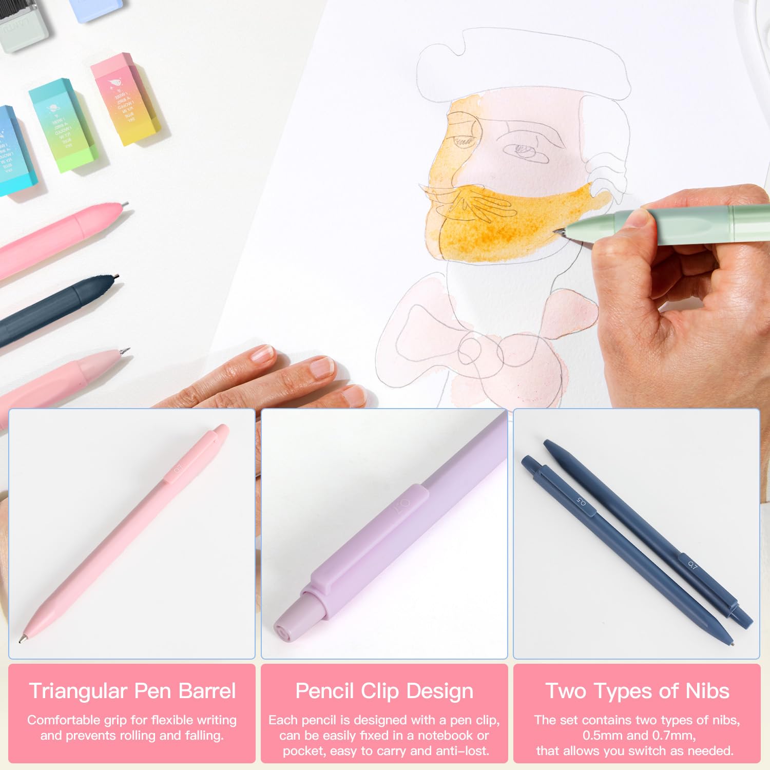 YIBONIKA 69 PCS Aesthetic School Supplies with Pink Pencil Case, 12 Pastel Highlighters, 5 Gel Pens - Image 4