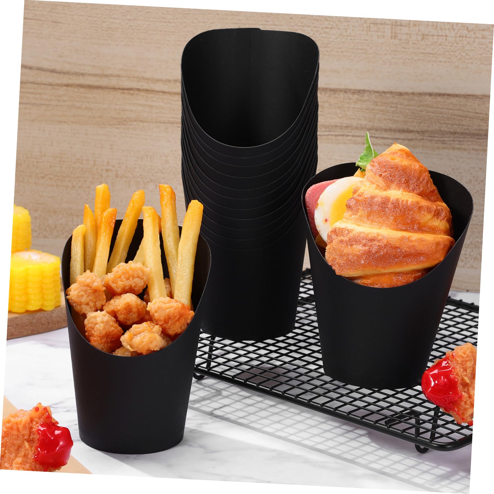 Papier Snackbecher Große Kapazität 100 Stück 14oz Schwarze mit schrägem Öffnungsdesign Einwegbecher für Food Trucks und Partys