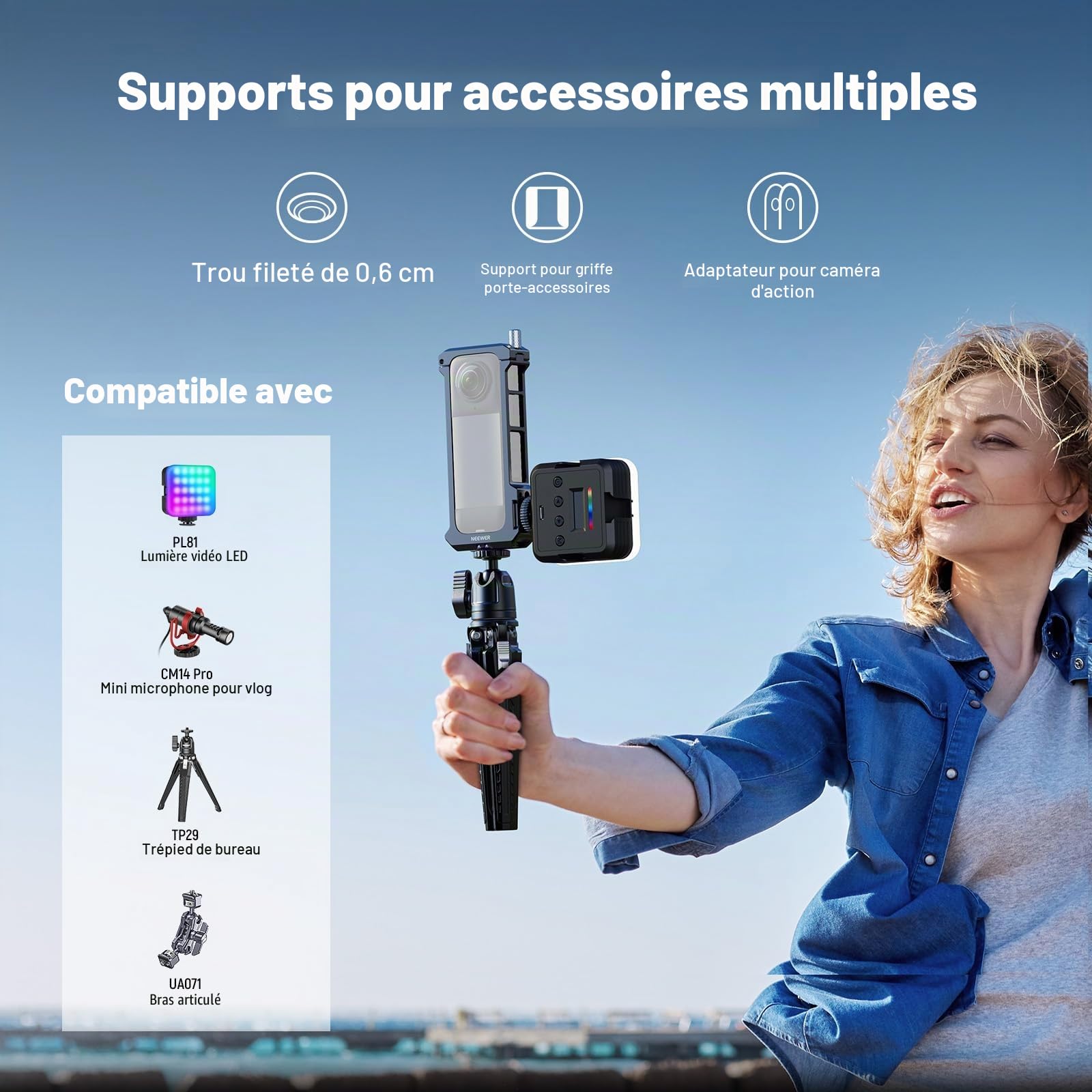 NEEWER Cage de Protection Compatible avec Insta 360 X4 Insta360 X4 Caméra d'action,Support Vidéo en Alliage d'Aluminium avec Fixation Rapide, Adaptateur de Montage,Filetage 1/4",Bouchon d'Objectif