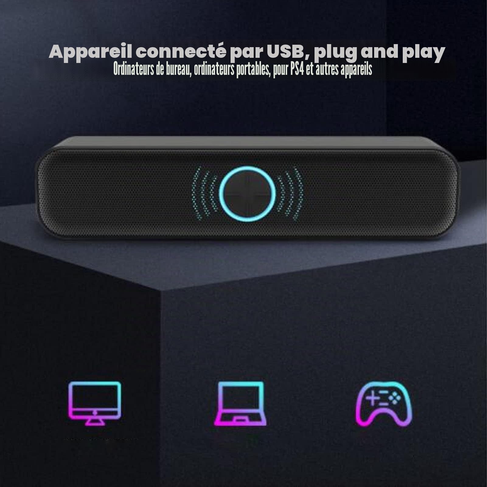 Haut-parleurs D'Ordinateur pour Ordinateur de Bureau, Haut-parleurs PC Stéréo 2 Canaux Alimentés par USB pour, pour PS5, pour et Autres Appareils, Haut-Parleur de