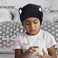 Vista 5 de Hat Hut Gorro de satén de seda para el cabello, gorro de dormir para cabello rizado, gorro ajustable con forro de seda con orejas Gato negro