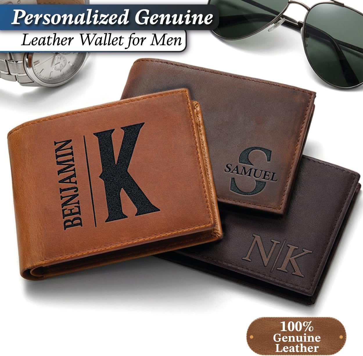 Personalized Leather Wallet for Men – Custom Engraved with Name or Initials, Premium Monogram Wallet for Son, Dad, Grandpa, Boyfriend, Birthday, Father's Day, Anniversary, Christmas - Image 6