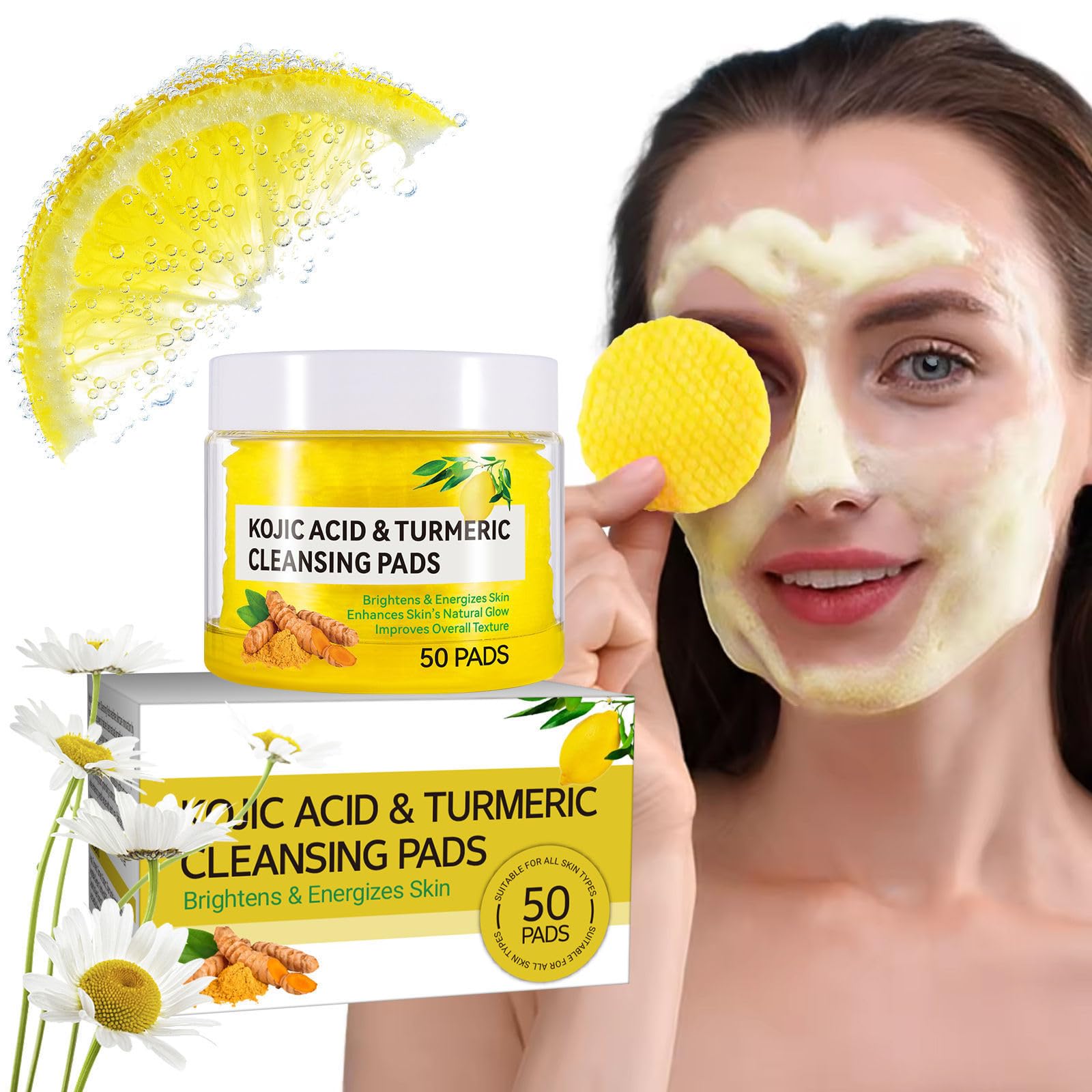 Turmeric Face Scrub Cleansing Pads, Turmeric Glow Wash - Exfoliating Helps Balance Skin. (50 Pcs)