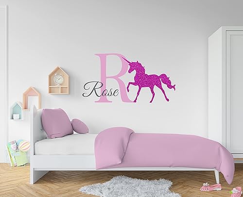 Calcomanías de pared de unicornio, calcomanías de pared con nombre para niñas, decoración de unicornio para habitación de niñas, calcomanías de