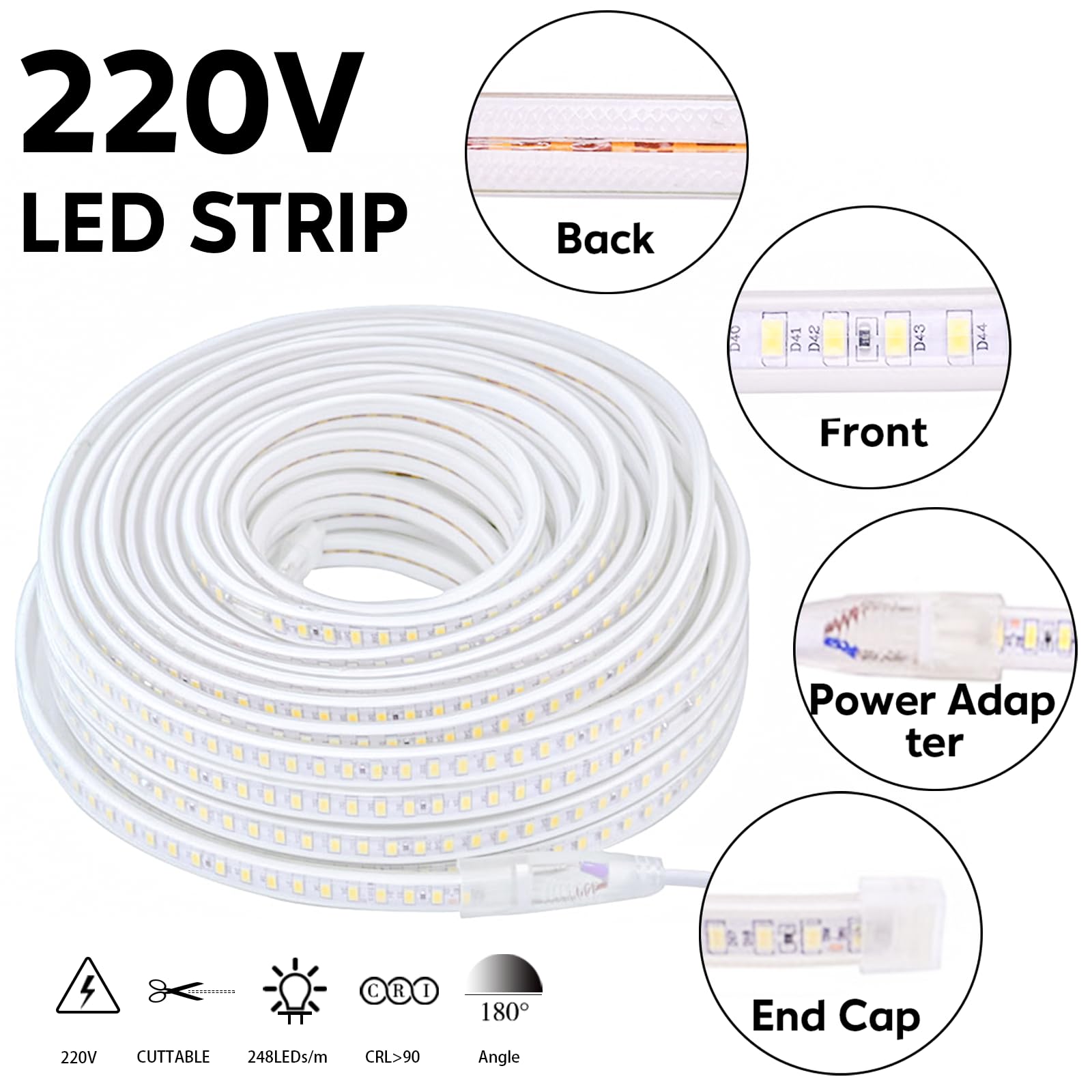 pcningled Outdoor 20m led Strip Light 5730 120 LEDs/m IP67 Waterproof 9W/M - Image 2