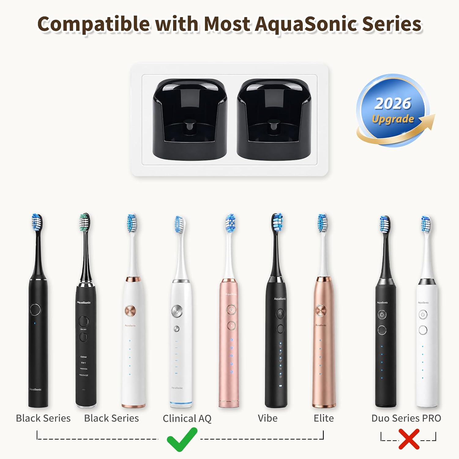 2 Pack Toothbrush Wall Charger Compatible for AquaSoni Black Vibe Series