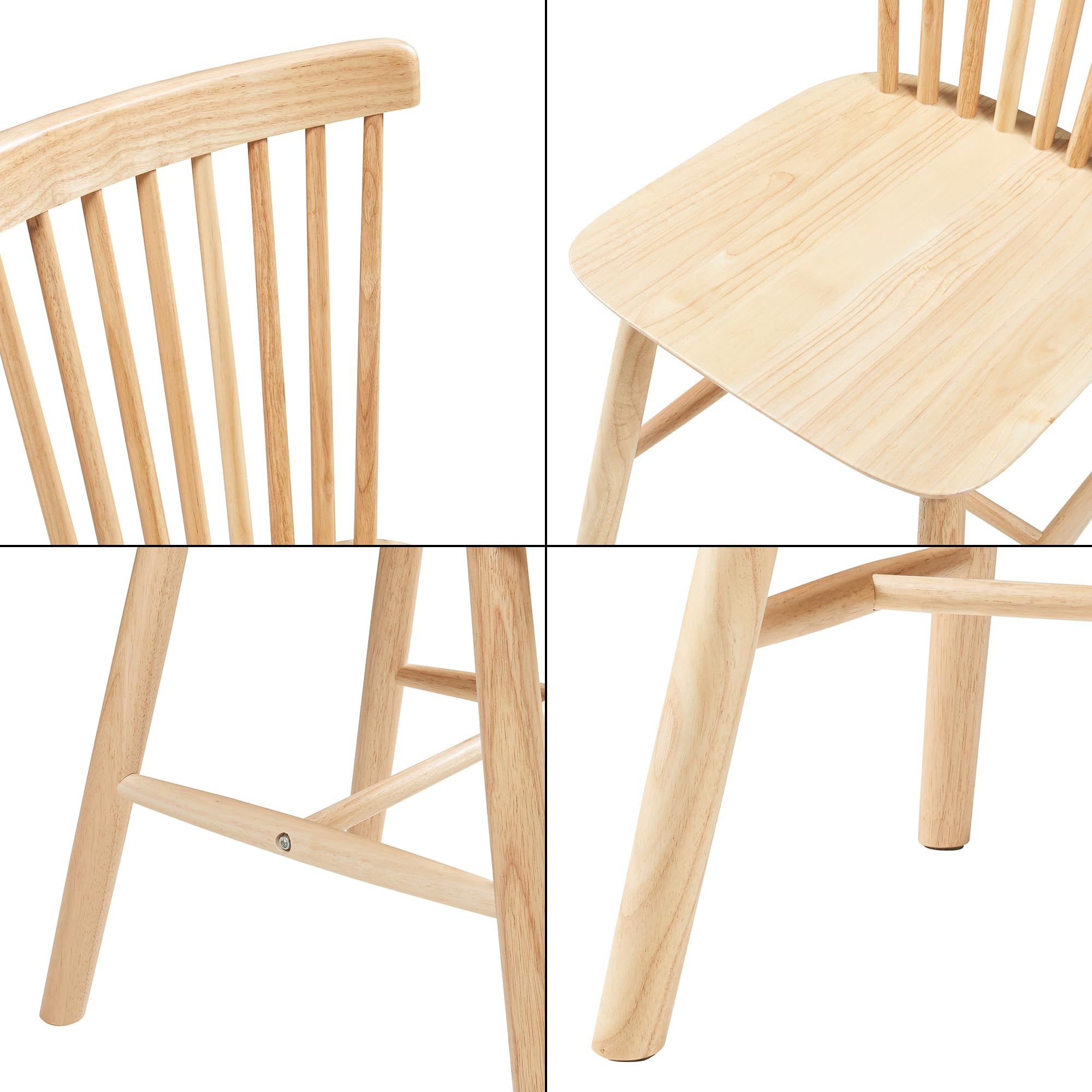[en.casa] Juego de 2 Sillas de Comedor Karmoy Respaldo Curvado con Listones Verticales Conjunto de 2 Sillas para Cocina Salón Despacho Madera de Caucho 89 x 46 x 52 cm - Natural