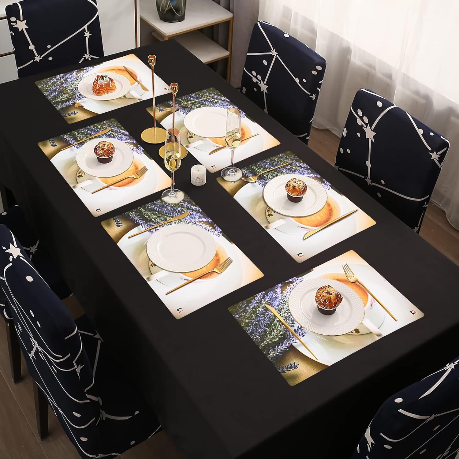 Kuber Industries 6 Pcs Set Wipeable & Reusable PVC Placemats for Dining Table | Food Mats & Dining Table Accessories for Home, Bedroom & Kitchen | Cup Print - White