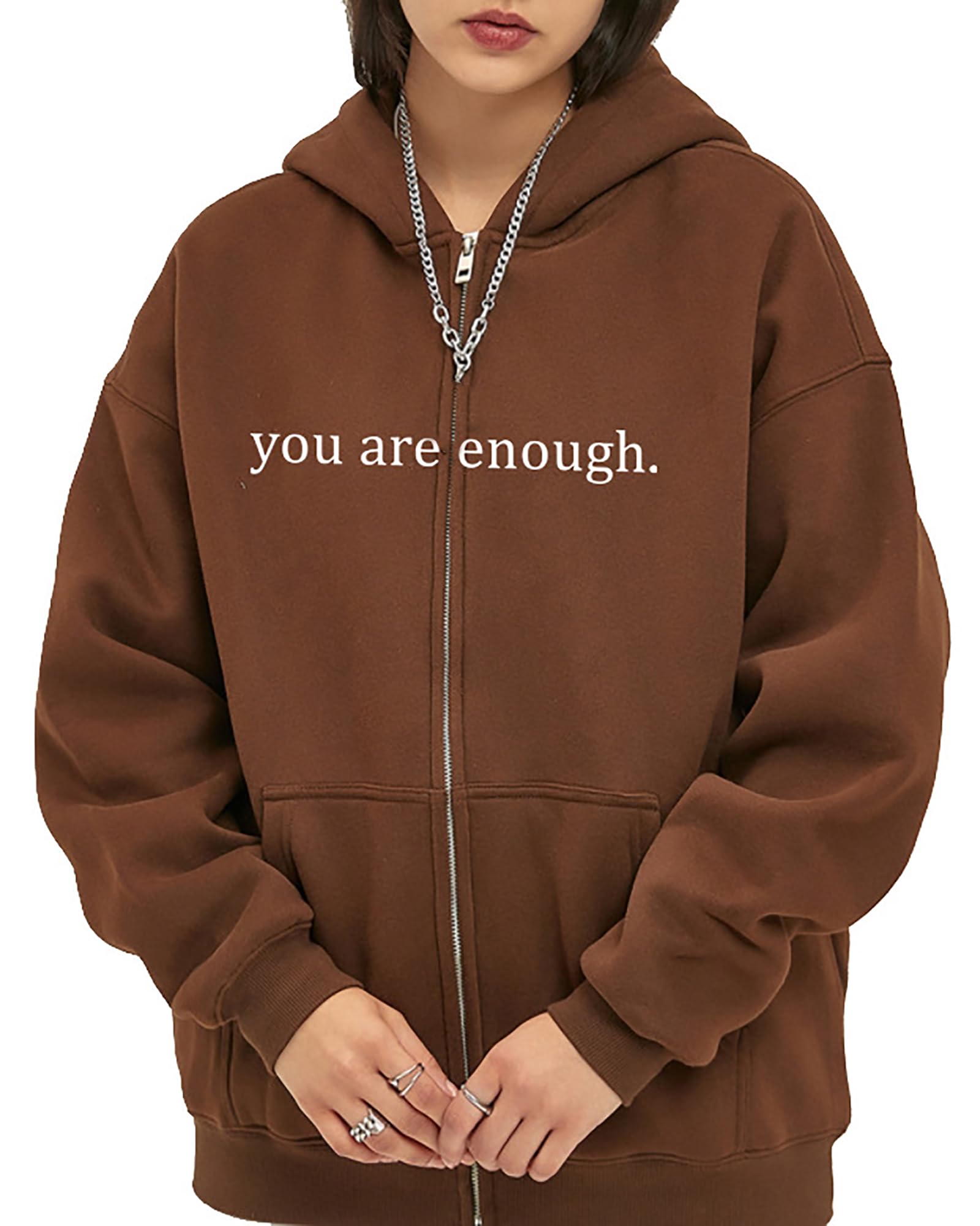 CORIRESHA Women's Dear Person Behind Me Hoodie Zip Pocket You Are Enough Sweatshirt