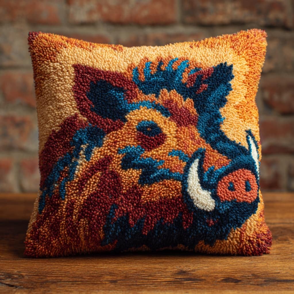 WallustrioaW Latch Hook Kits Pillow,Wild Boar