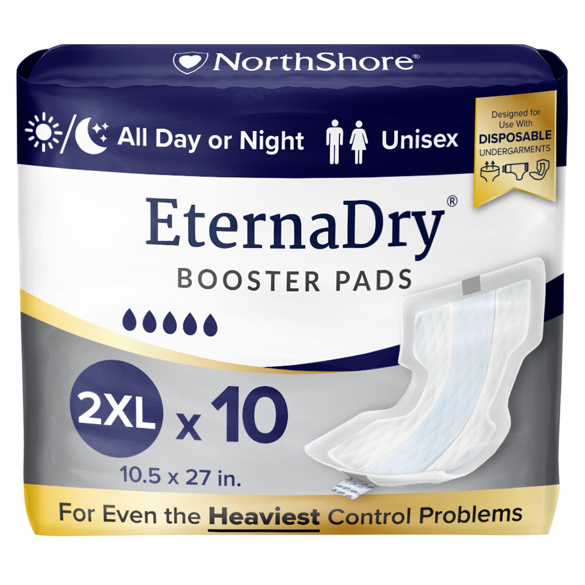 NorthShoreEternaDry Booster Pads for Men and Women with Adhesive, 2X-Large, Pack/10