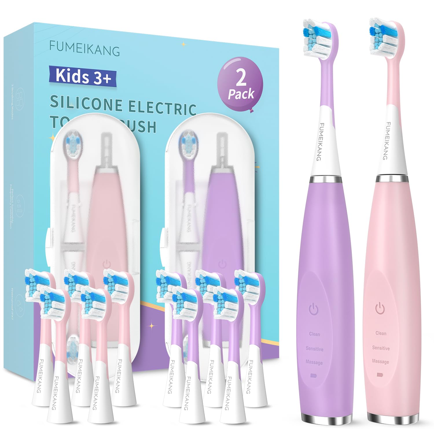 Kids Electric Toothbrushes 2 Pack Smart Sonic Toothbrush for Boys and Girls 3 4 5 6 7 8