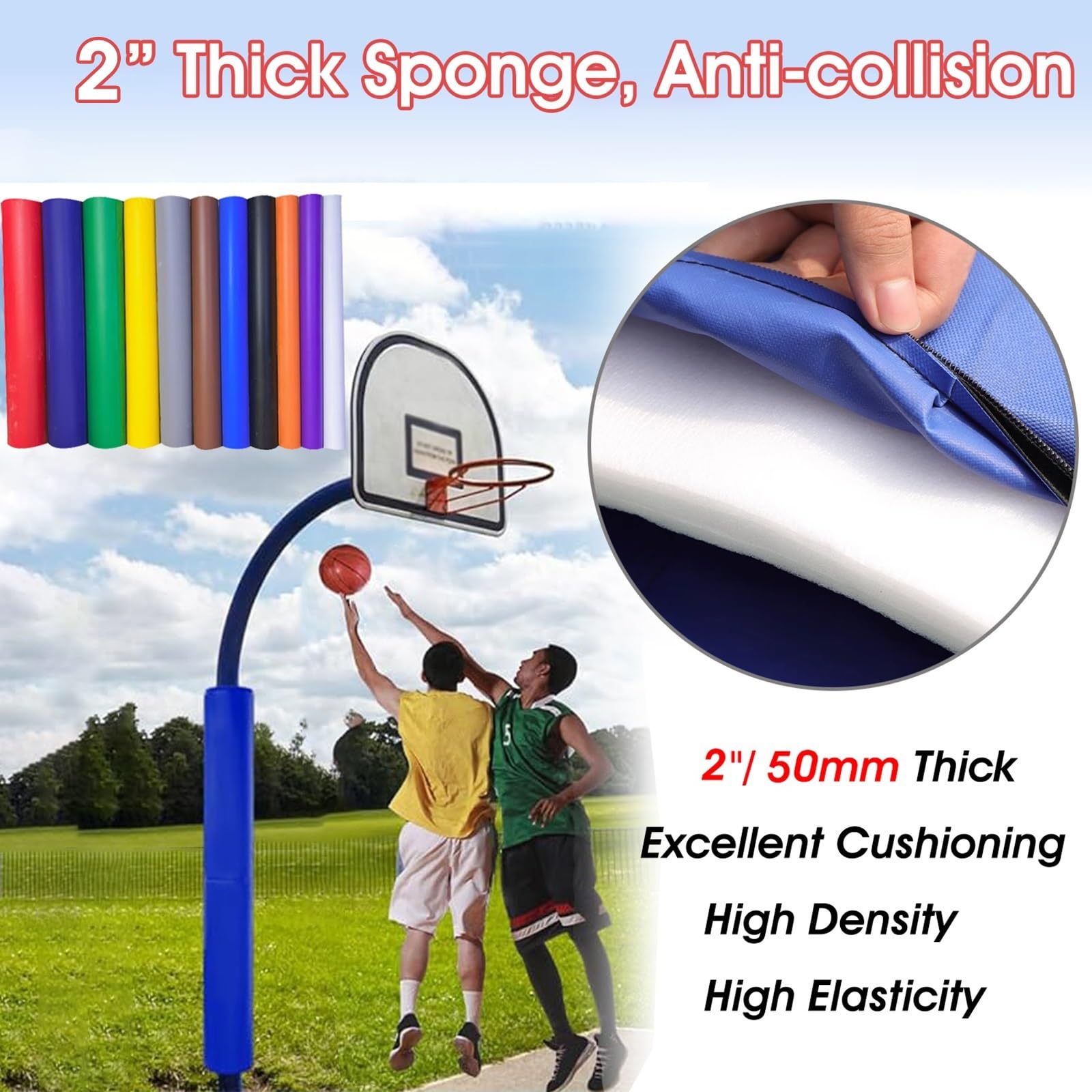 Polsterung für Spielplatzstange, 1,27 cm dick, Basketballkorb-Pad, wasserdicht für Spielerschutz, Fahnenmast im Freien, Baldachin, runde Säule, 5,1 cm Durchmesser