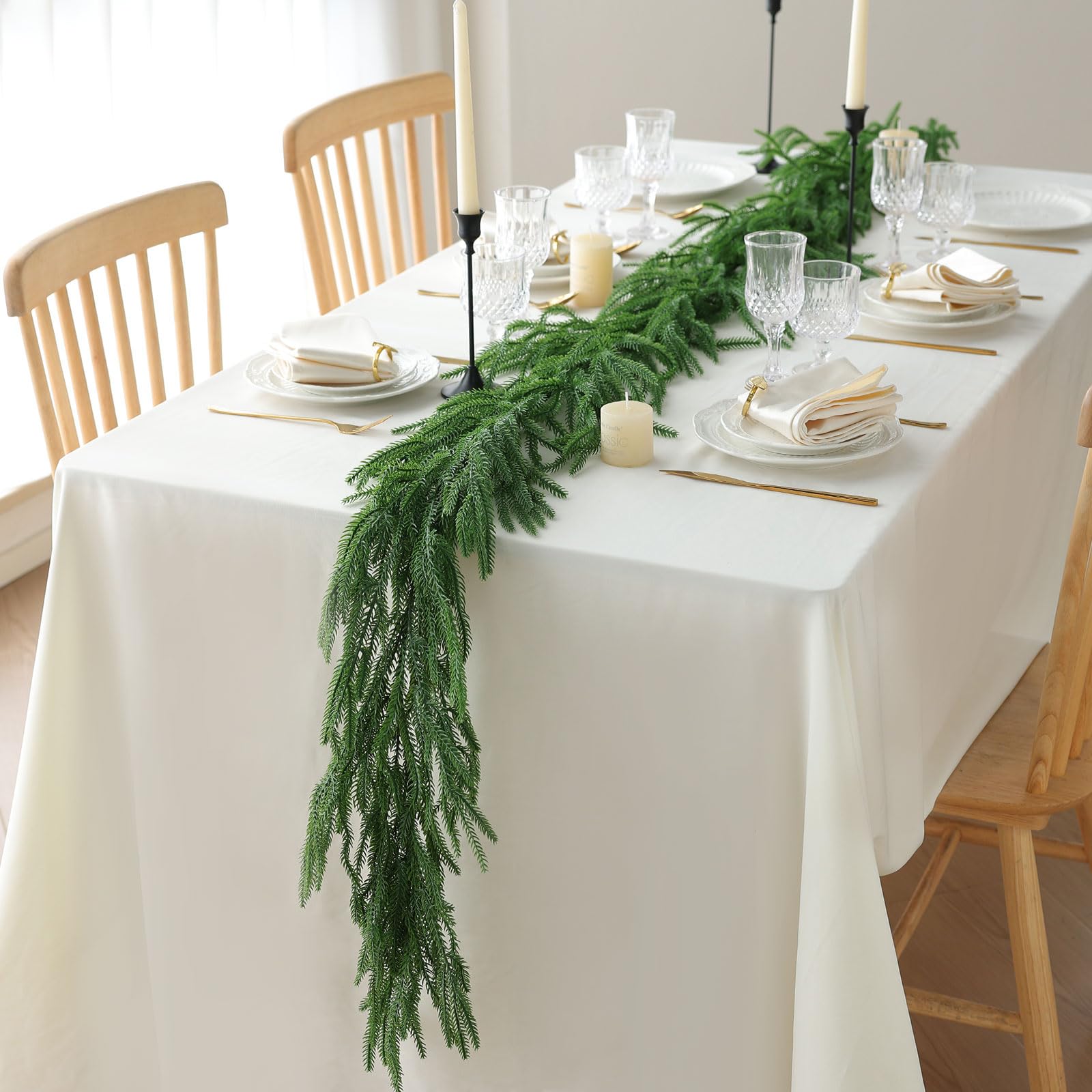 MIZII Guirnalda de Navidad de 6 pies, guirnalda de pino artificial de Norfolk de tacto real, guirnalda de pino sintético de Norfolk, decoración de Navidad para Navidad, chimenea, manto, decoración del