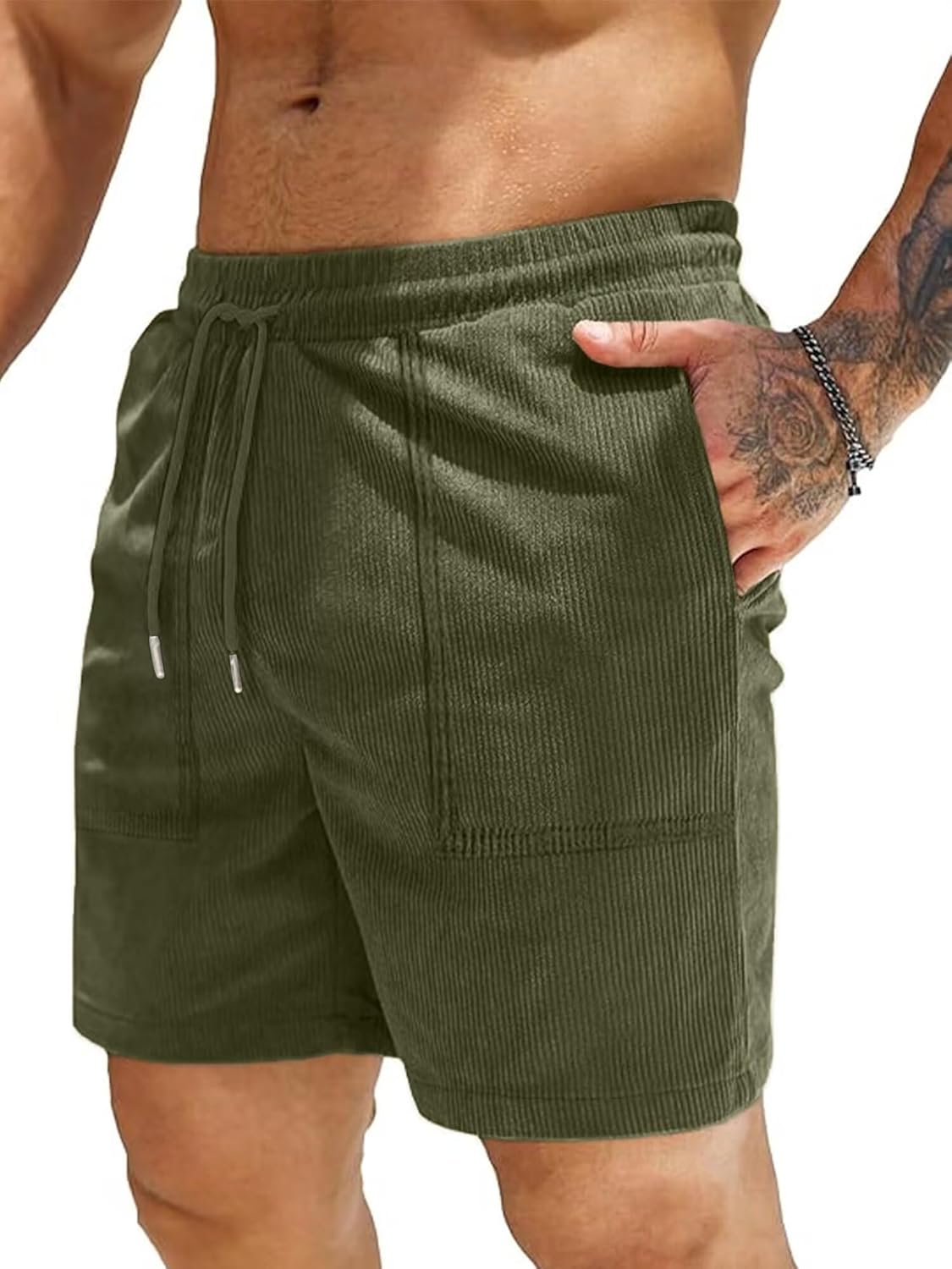 Shorts masculinos de veludo cotelê elástico cintura cordão algodão casual ajuste clássico frente plana leve verão praia shorts (P-2GG)