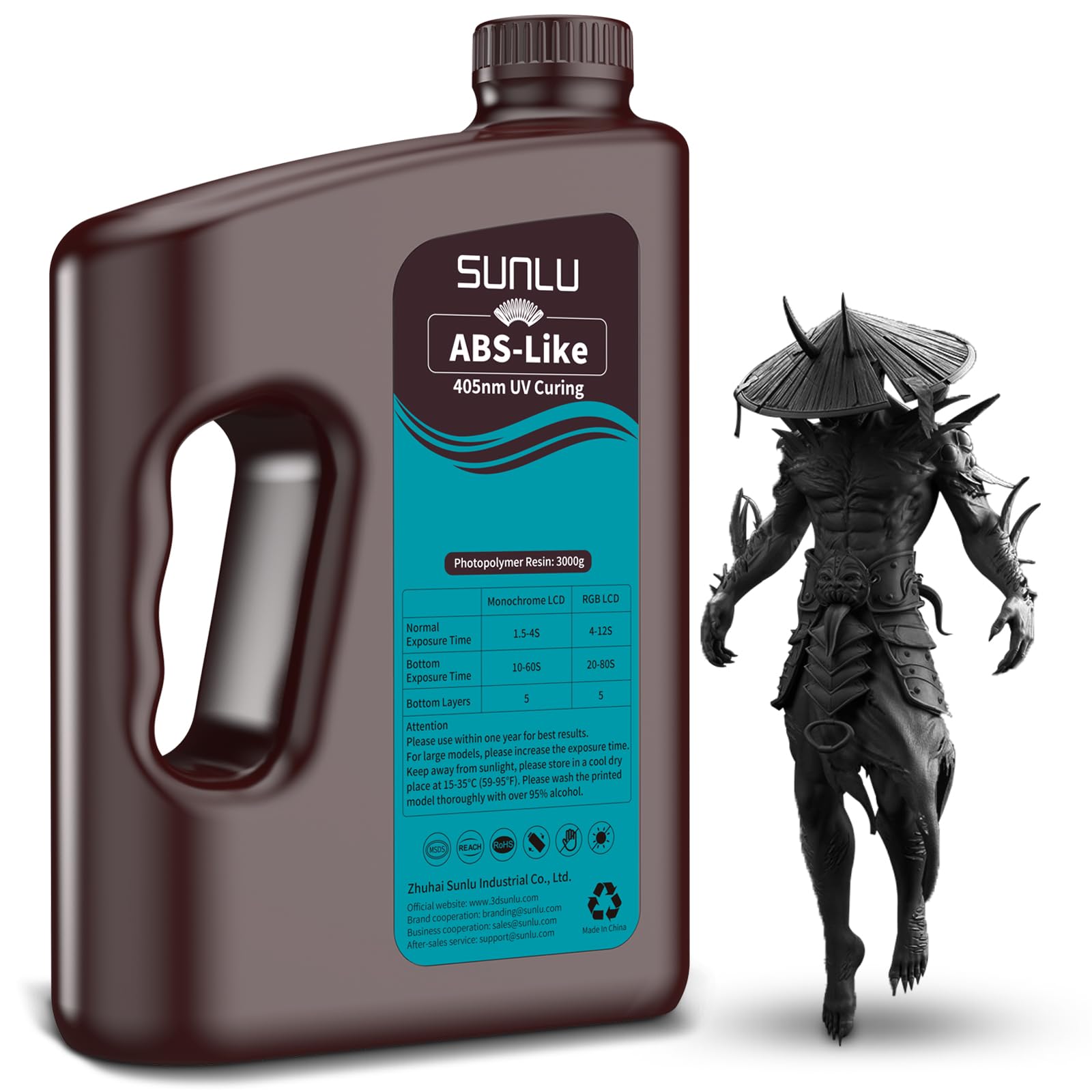 SUNLUWater-Wash ABS 3D Printer Resin 2KG, Combines Features of ABS Resin & Water Washable Resin, Better Strength 3D Printing UV Resins for LCD DLP SLA 3D Printers, Higher Precision, Fast Curing,Black