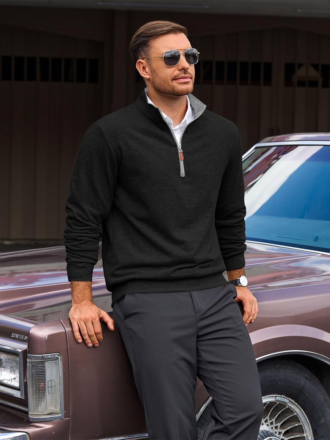 Yousify Mens Quarter Zip Pullover Mock Neck Long Sleeve Sweatshirts Casual Cotton Lightweight Golf Shirts - Image 4