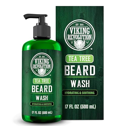 Viking Revolution Jabón de barba de árbol de té para hombres con aceite de argán y extracto de raíz de ginseng, suavizante de barba y fortalecedor,