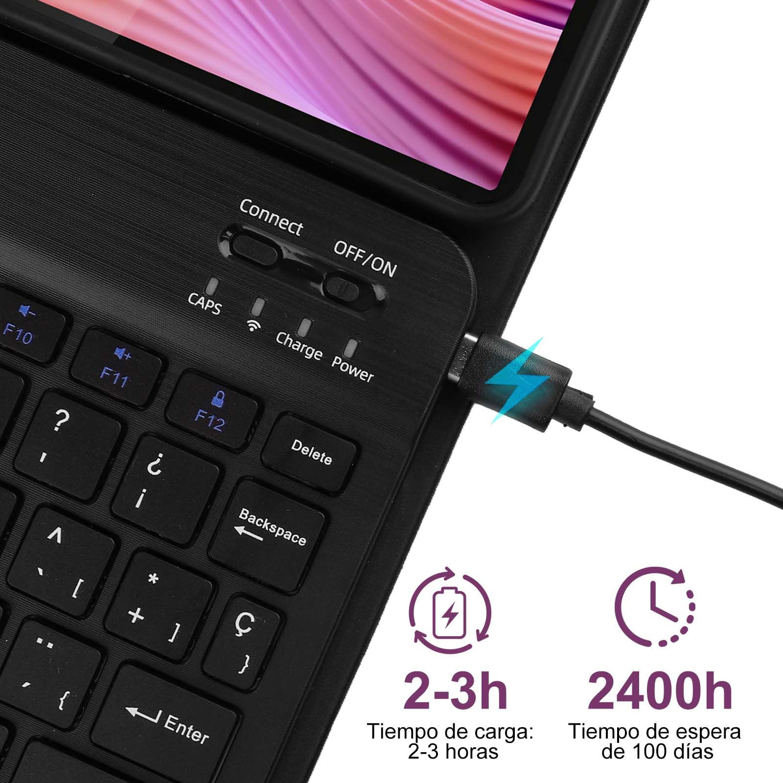Funda con Teclado para Lenovo Tab 10.1" 2025 TB-311FU TB-311XU | Teclado Bluetooth Inalámbrico Desmontable Magnético, Funda Teclado para Lenovo 10.1 Pulgadas, Español Ñ