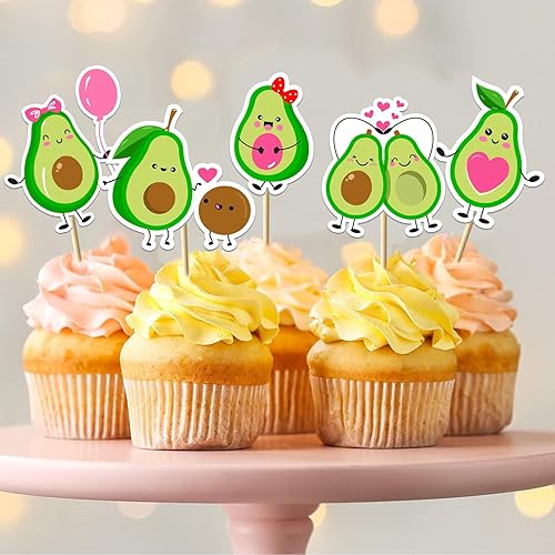 Miniatura 5 de 24 adornos para cupcakes de aguacate | Decoraciones de fiesta de baby shower de aguacate para niñas o niños, decoraciones de pastel de aguacate,