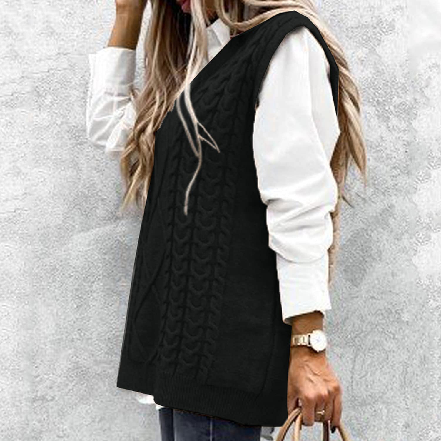 Niwicee Gilet Pulls sans Manche Femme Pull Gilet pour Femmes Pull Chaud sans Manche Femme Pull en Tricot Gilets sans V-Cou Sweater Casual Basique Printemps Automne