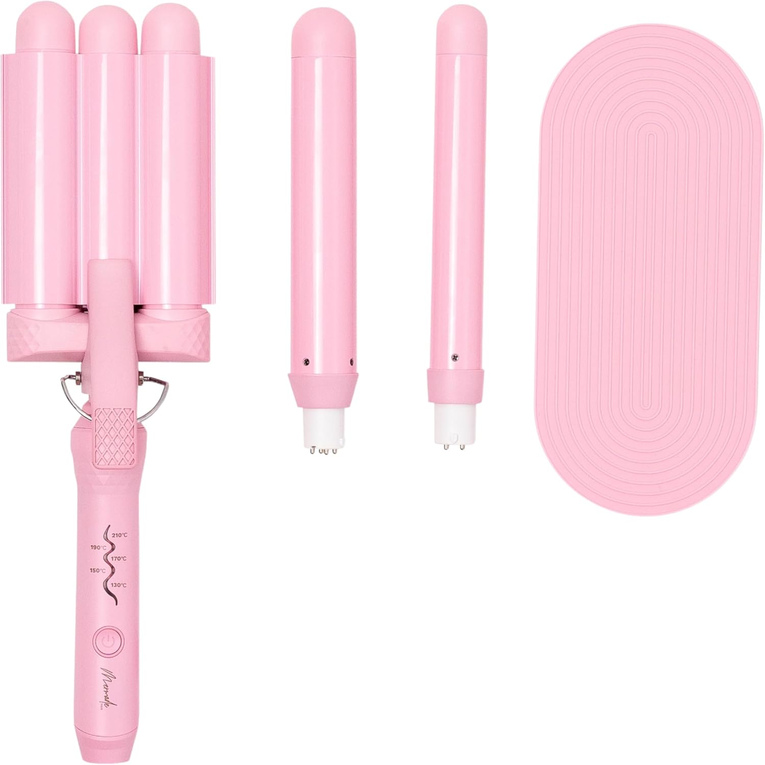 Mermade Hair 3 in 1 Style Wand - Hair Waver 3 Barrel, Curling Iron 1 1/4 Inch, 1 Inch Curling Iron, Ceramic Barrel Waver & Curler w/Heat Glove, Mat, & Interchangeable Handle - Pink