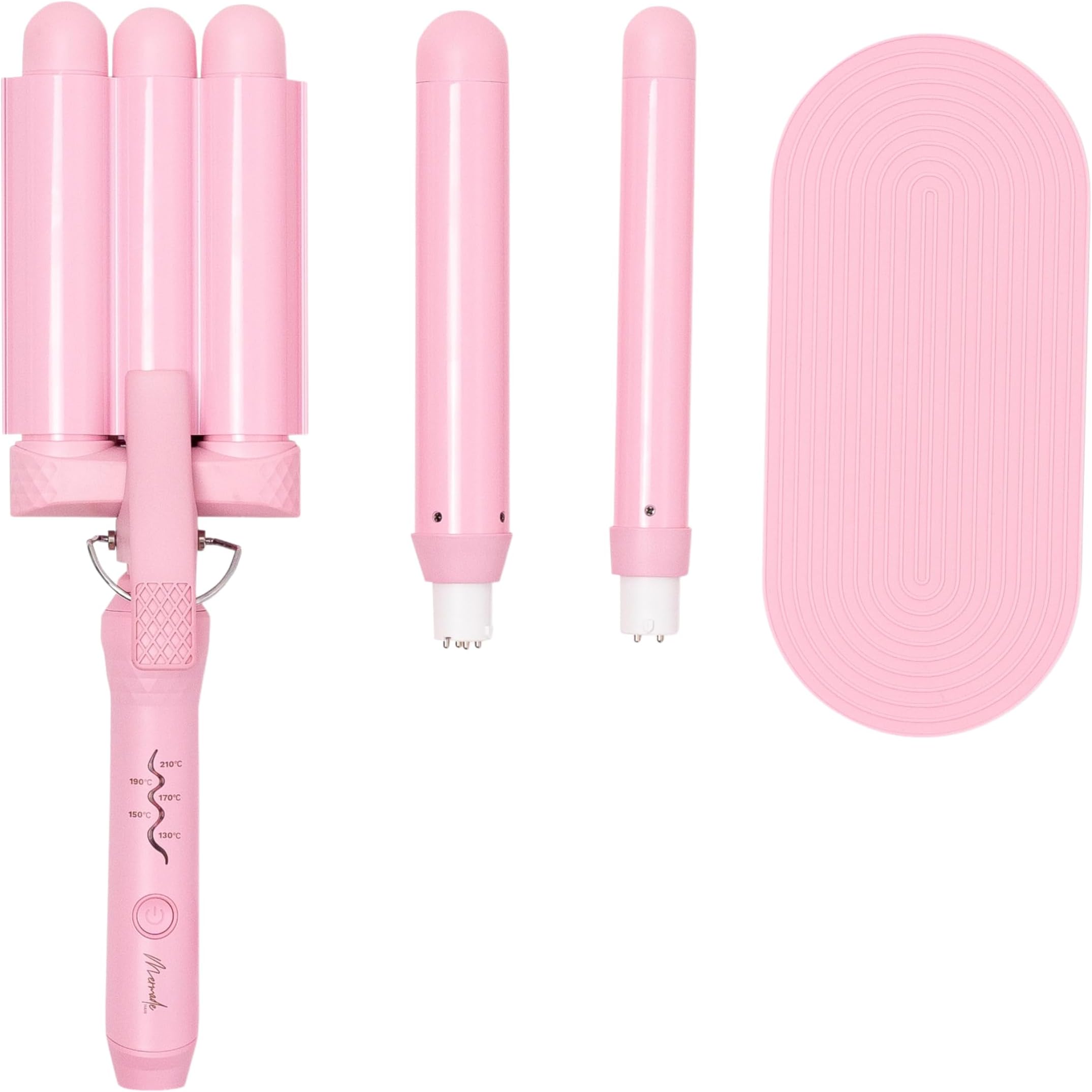 3 in 1 Style Wand - Hair Waver 3 Barrel, Curling Iron 1 1/4 Inch, 1 Inch Curling Iron, Ceramic Barrel Waver & Curler w/Heat Glove, Mat, & Interchangeable Handle - Pink