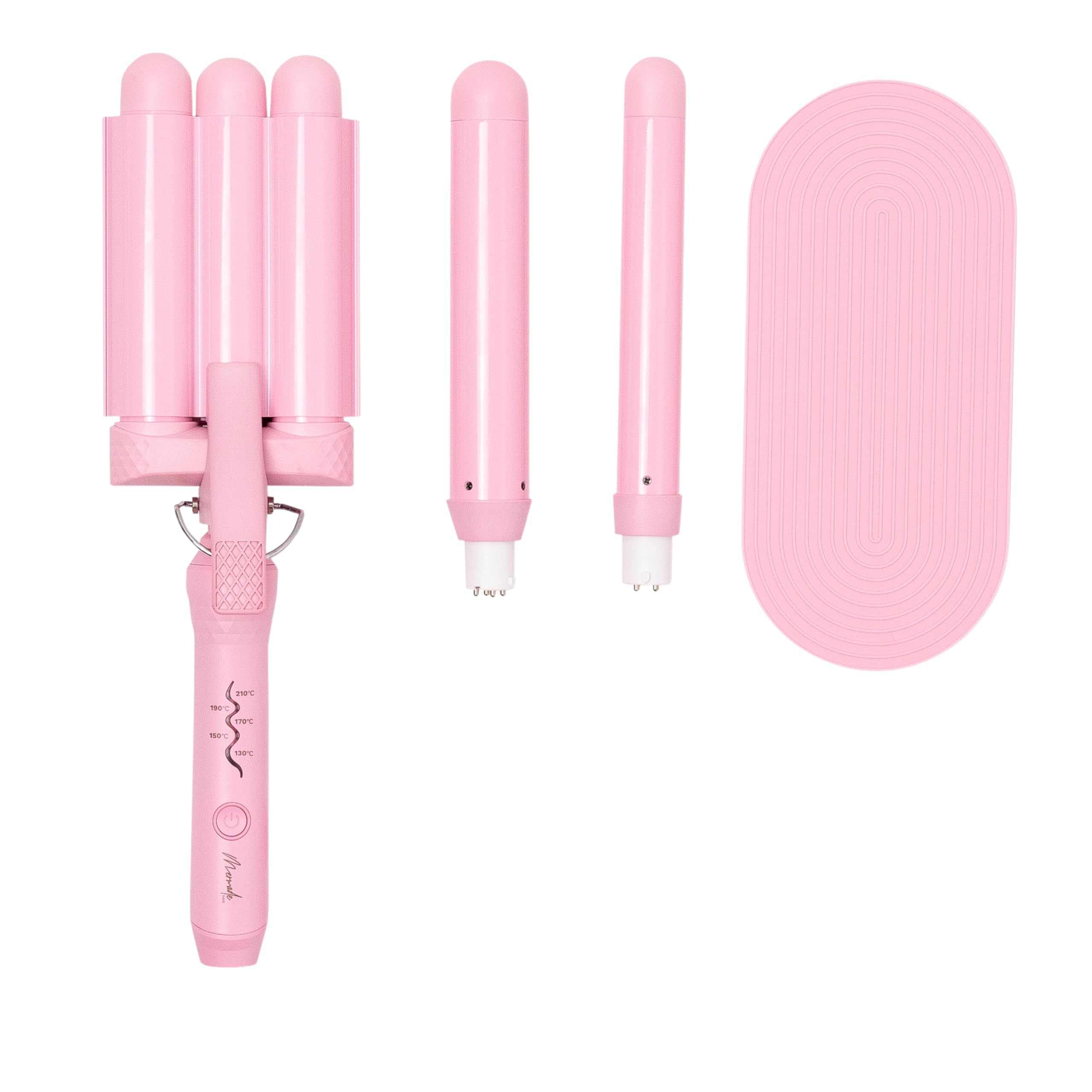 3 in 1 Style Wand - Hair Waver 3 Barrel, Curling Iron 1 1/4 Inch, 1 Inch Curling Iron, Ceramic Barrel Waver & Curler w/Heat Glove, Mat, & Interchangeable Handle - Pink