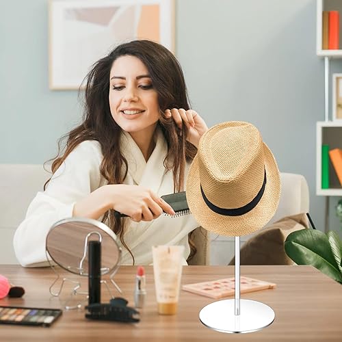 Miniatura 5 de Paquete de 2 soportes de acrílico transparente de 12 pulgadas para exhibición, soporte para sombreros con base redonda