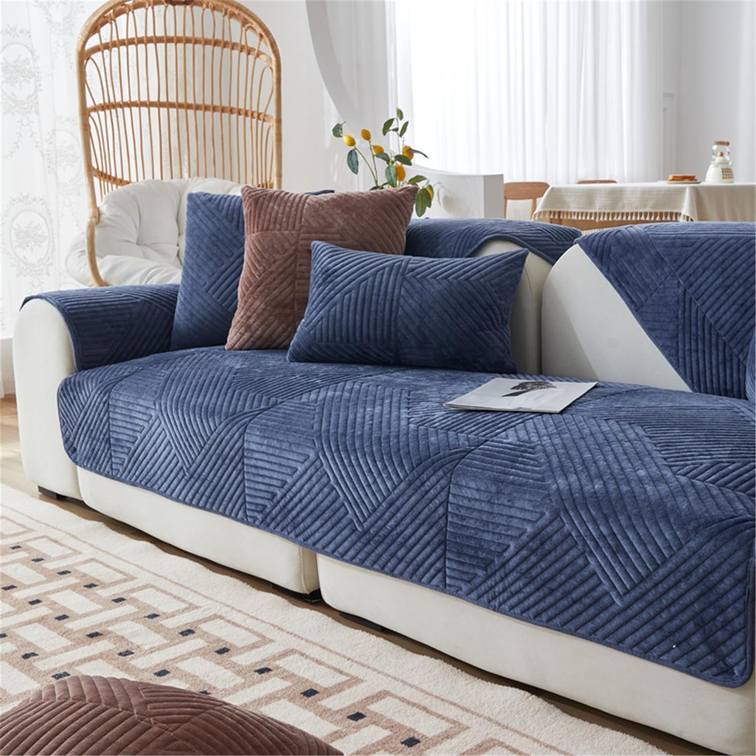 LINGKY Soft Velvet Sofa Covers Washable - Sofa Cushion Covers, Non-Slip Sofa Cover 1 2 3 Seater Couch Covers for Sectional Sofa, Sofa Slipcovers L Shape Furniture Protector (Navy,90x120cm) — image 1
