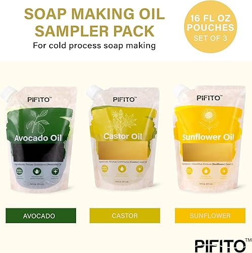 Miniatura 2 de Muestra de aceites para hacer jabón, aceite de ricino, aceite de aguacate, aceite de girasol (16 onzas cada uno) │ Aceite portador 100% puro y