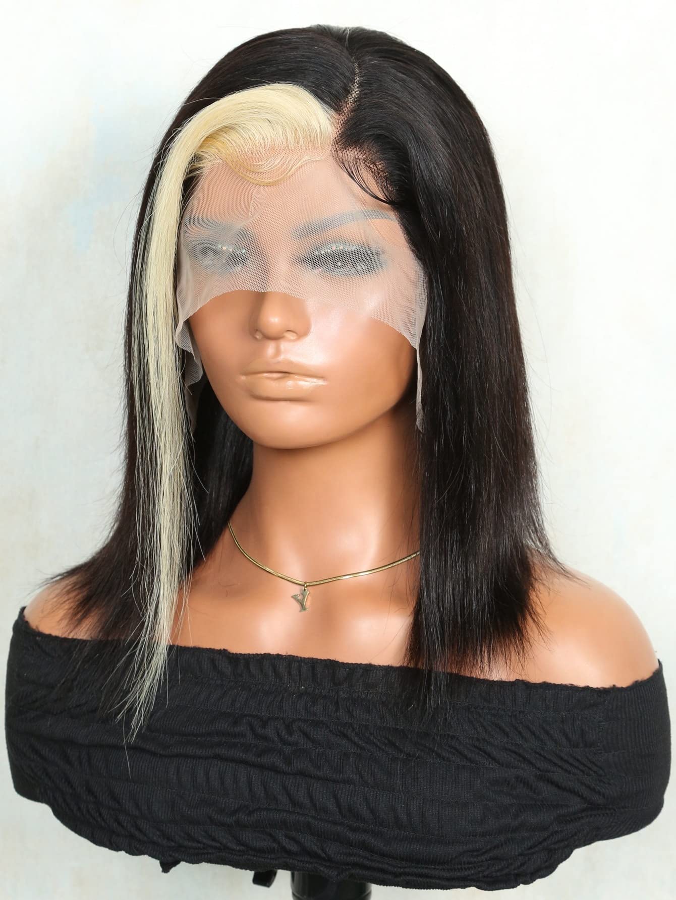 Lace Front 12 Inch Mix Gray Premade Human Hair Prosthesis