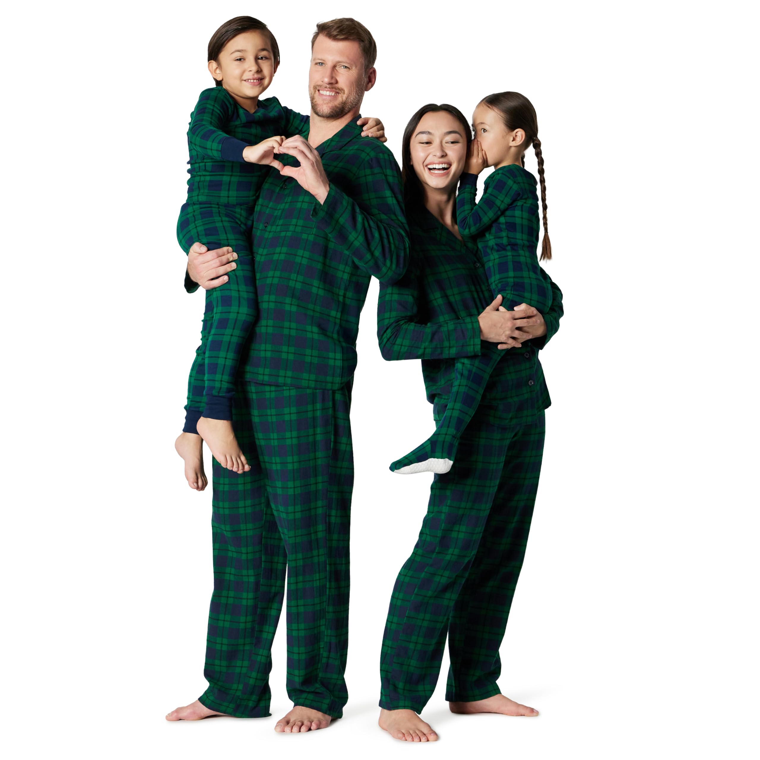 Photo 1 of (DAD SET ONLY XL) Amazon Essentials Women's Matching Holiday Family Pajama Sets, Dark Emerald Green Navy Plaid, X-Large