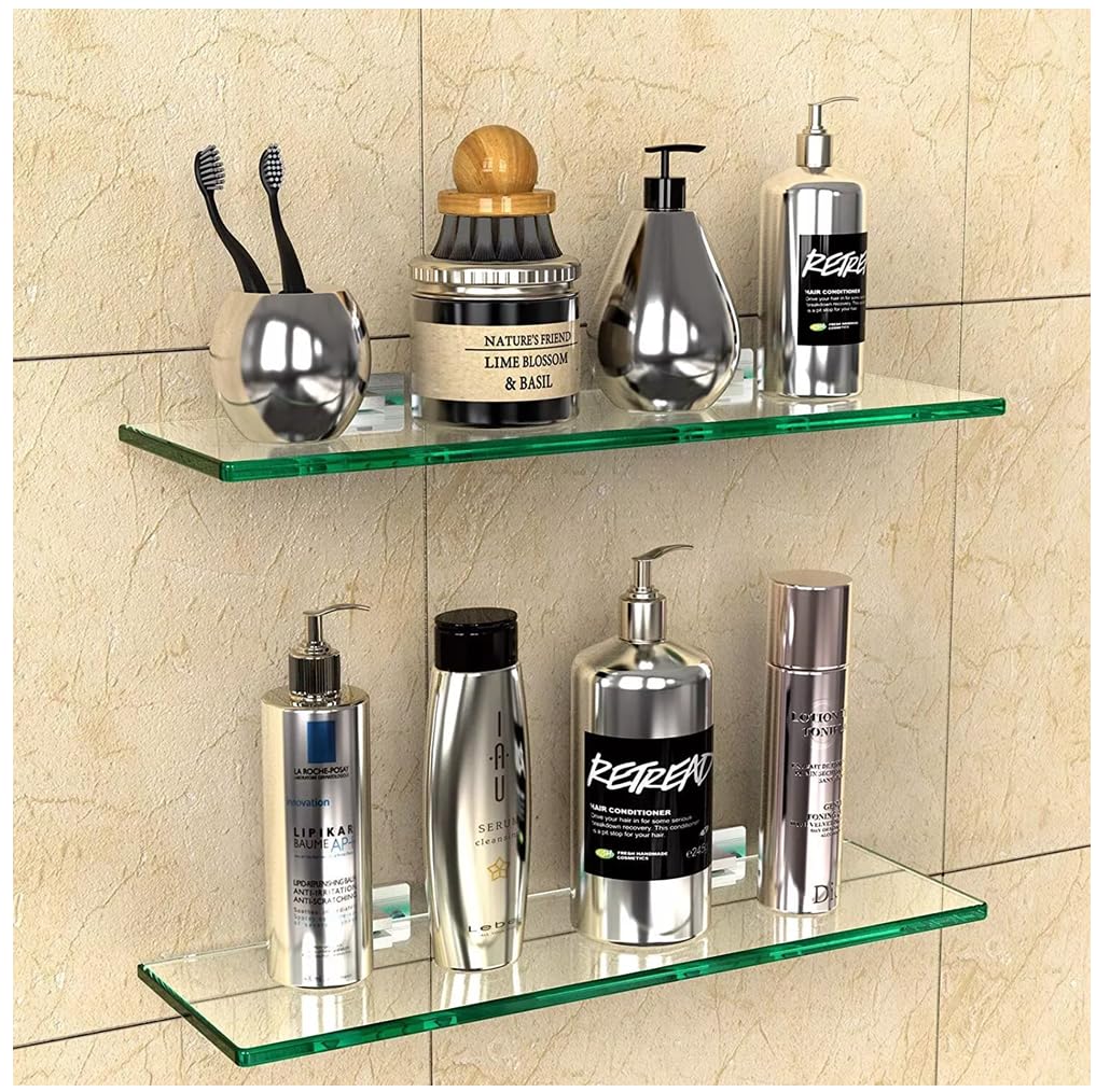 2 Pack Corner Shower Caddy Bathroom Organizer Storage Shelf No Drilling Rack - Glass Rectangular