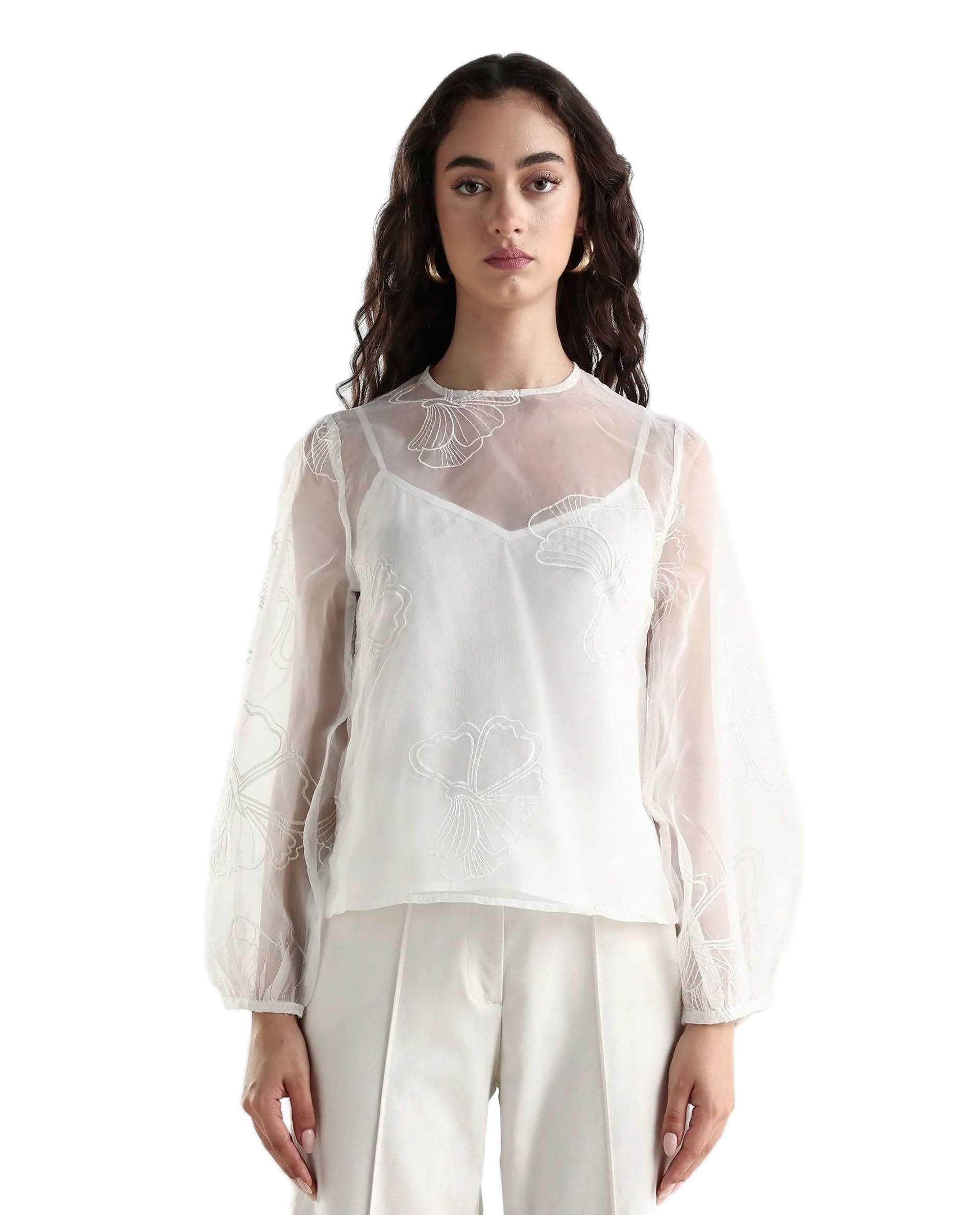 rareism Women Regular Floral White Polyester Crew Neck Long Sleeve Top-picture-10