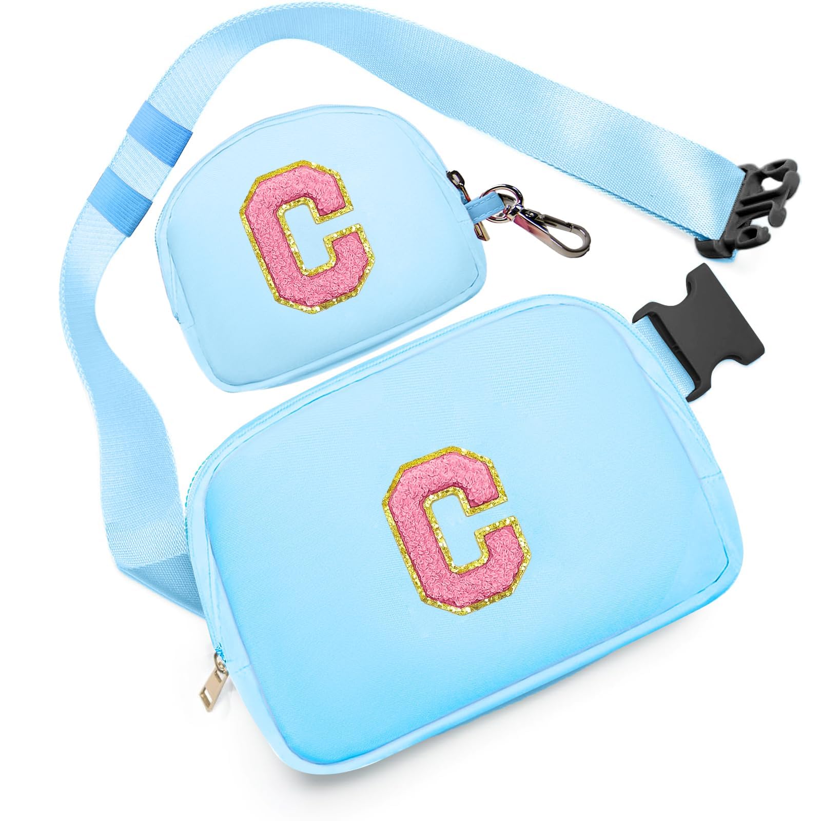 Birthday Gifts for 4 5 6 7 8 9 10 11 12 13 Year Old Girls, Crossbody Bags Fanny Pack with Initial Letter Patch Cute Stuff for Women Girls Teens (C,