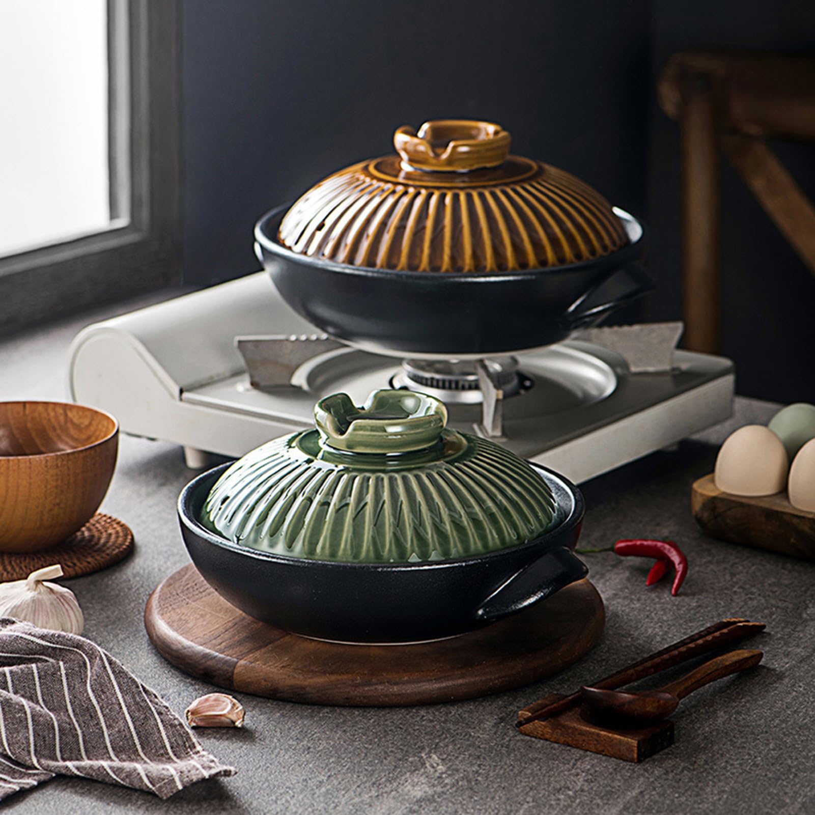 Japoński garnek ceramiczny, zapiekanka z terakoty z pokrywką, garnek z terakoty, nieprzywierający garnek ceramiczny, domowy garnek z terakoty, łatwy do czyszczenia(1000ml)