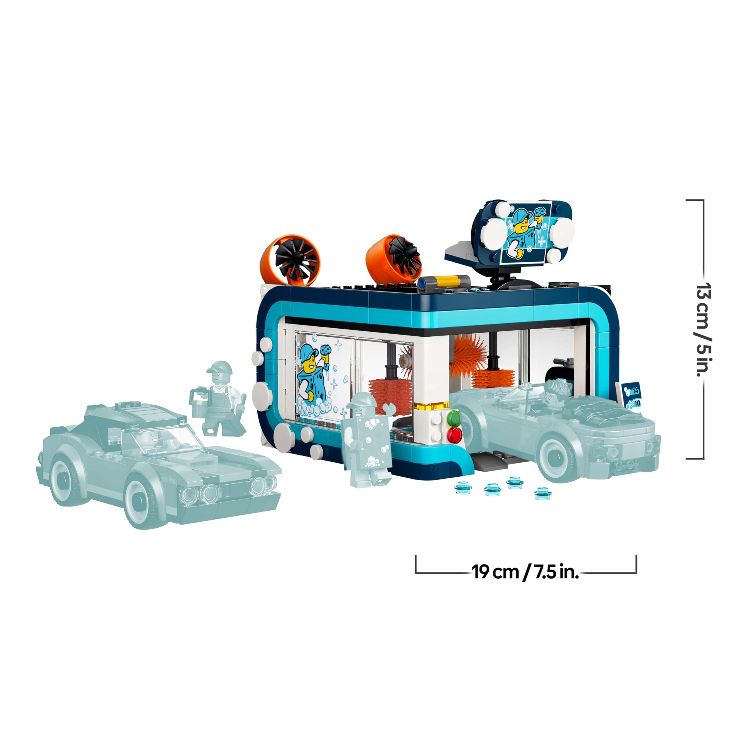 LEGO City Autolavaggio Drive-In Giocattolo - Include 2 Modellini di Auto, Funzione di Lavaggio e 4 Minifigure con Accessori - Idea Regalo di Compleanno per Bambini da 6 Anni in su - 60497