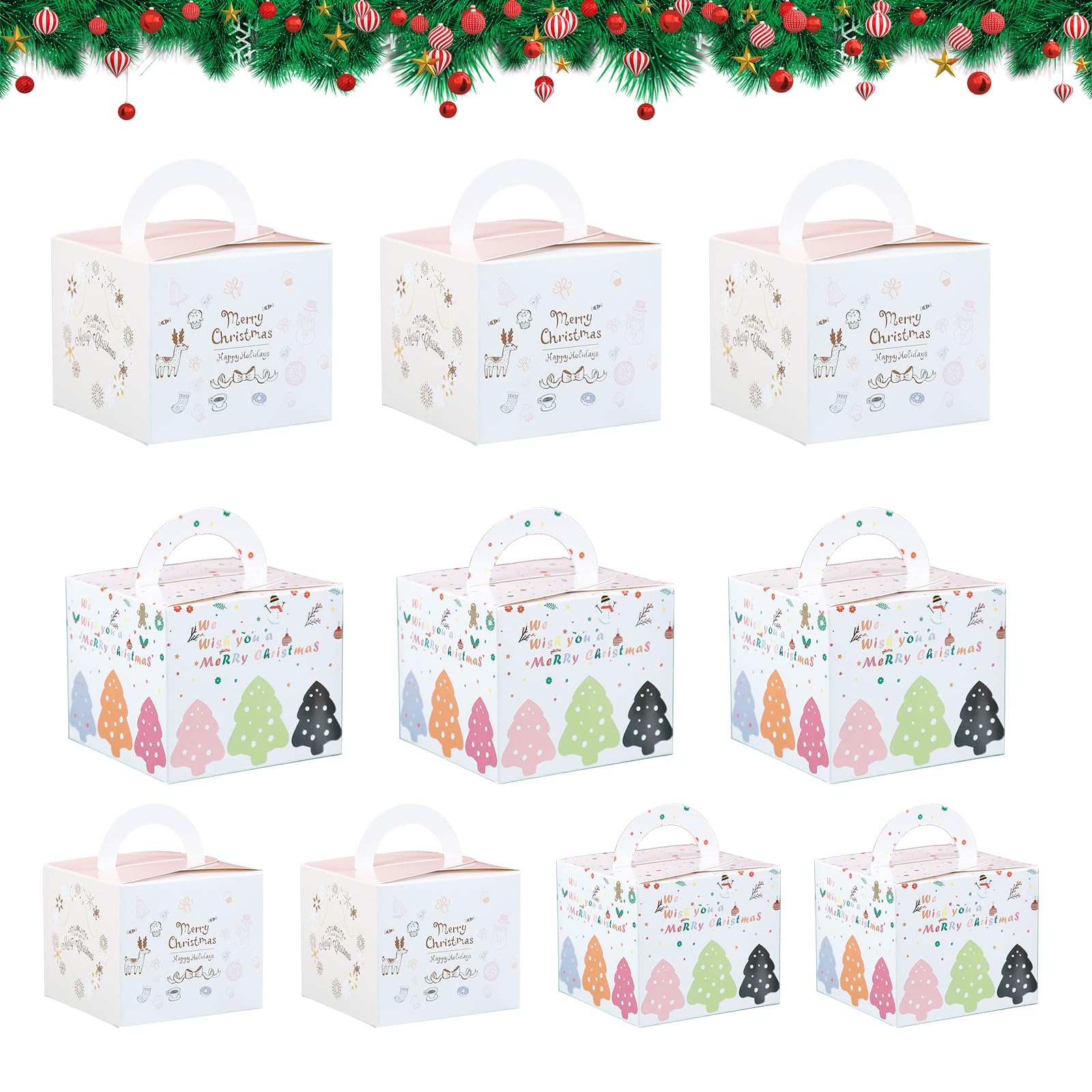 Scatole Regalo Natalizie Per Dolci - 10 Pezzi Con Maniglia, Bianche, Per Biscotti E Cupcake - Foto 5
