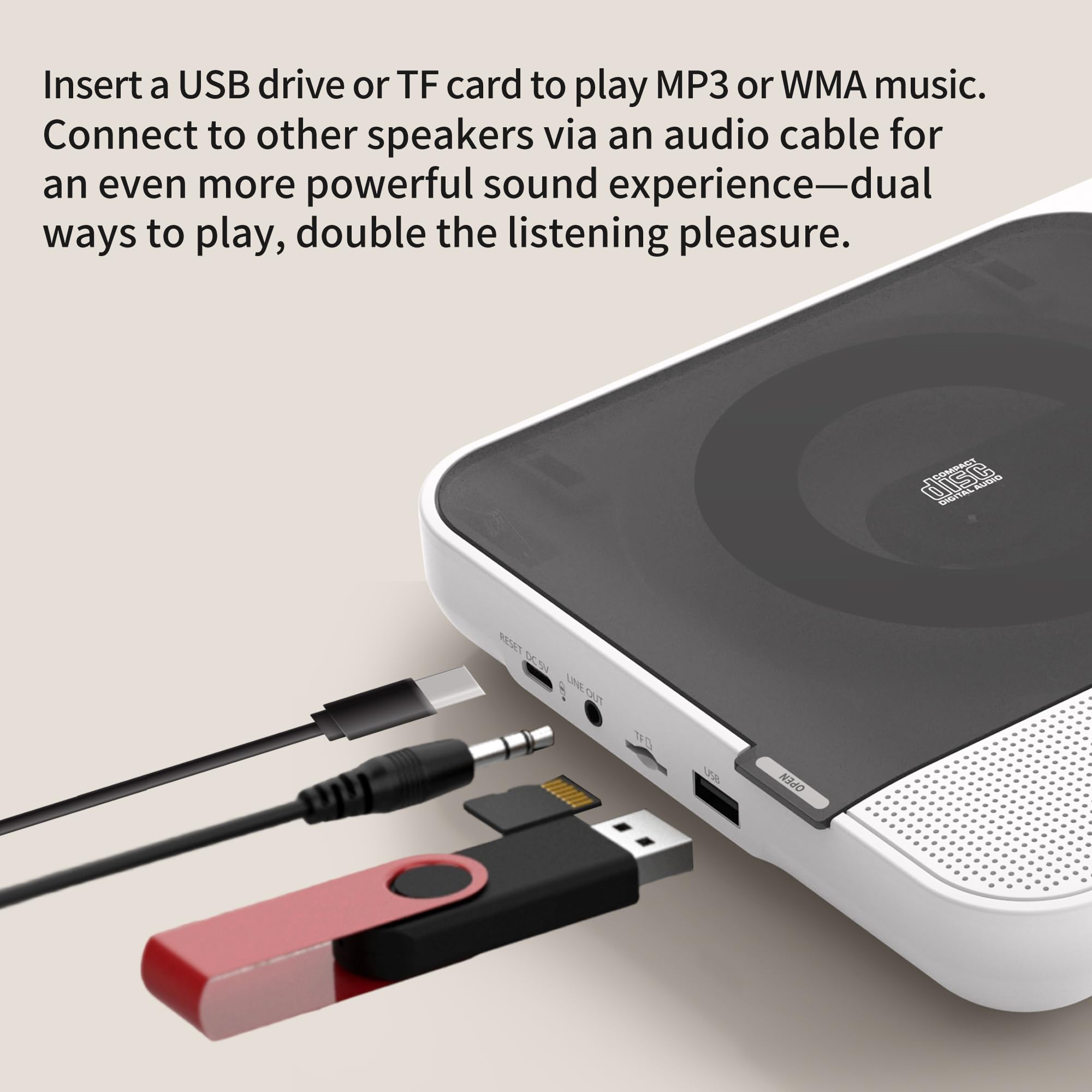 TOMASHI Lettore CD portatile con altoparlanti Blutooth Retro Lettore CD per casa desktop personale USB musica stereo ricaricabile con display LCD, lettore CD con telecomando, regalo per festival