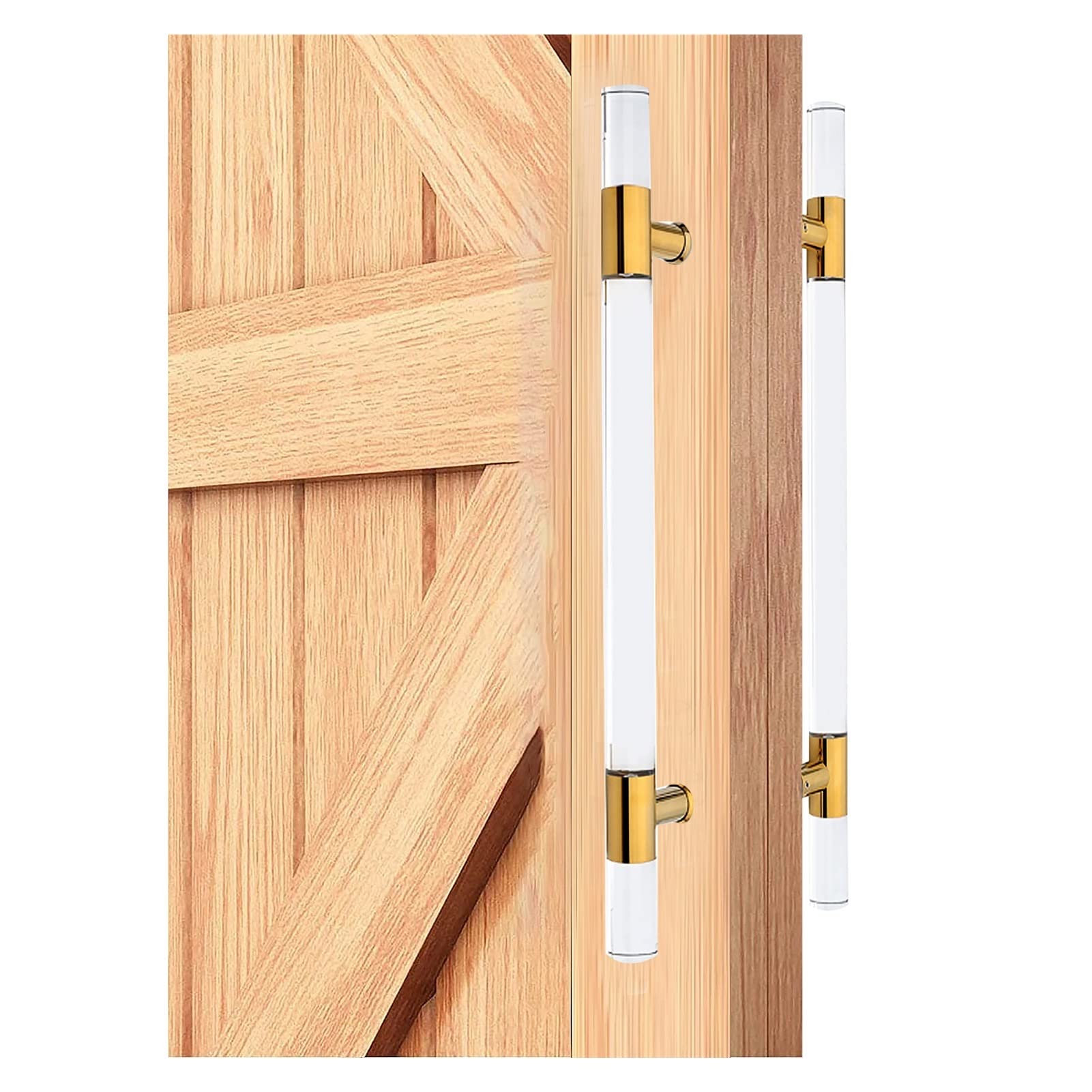 Cwcqgh Gold 59＂14＂39＂31＂23＂Long Push Pull Bar Handles,Acrylic Clear Crystal Door Handle For Glass/Wood Gate, For Barn/Kitchen/Office Entry,-Length-80Cm/31.4In