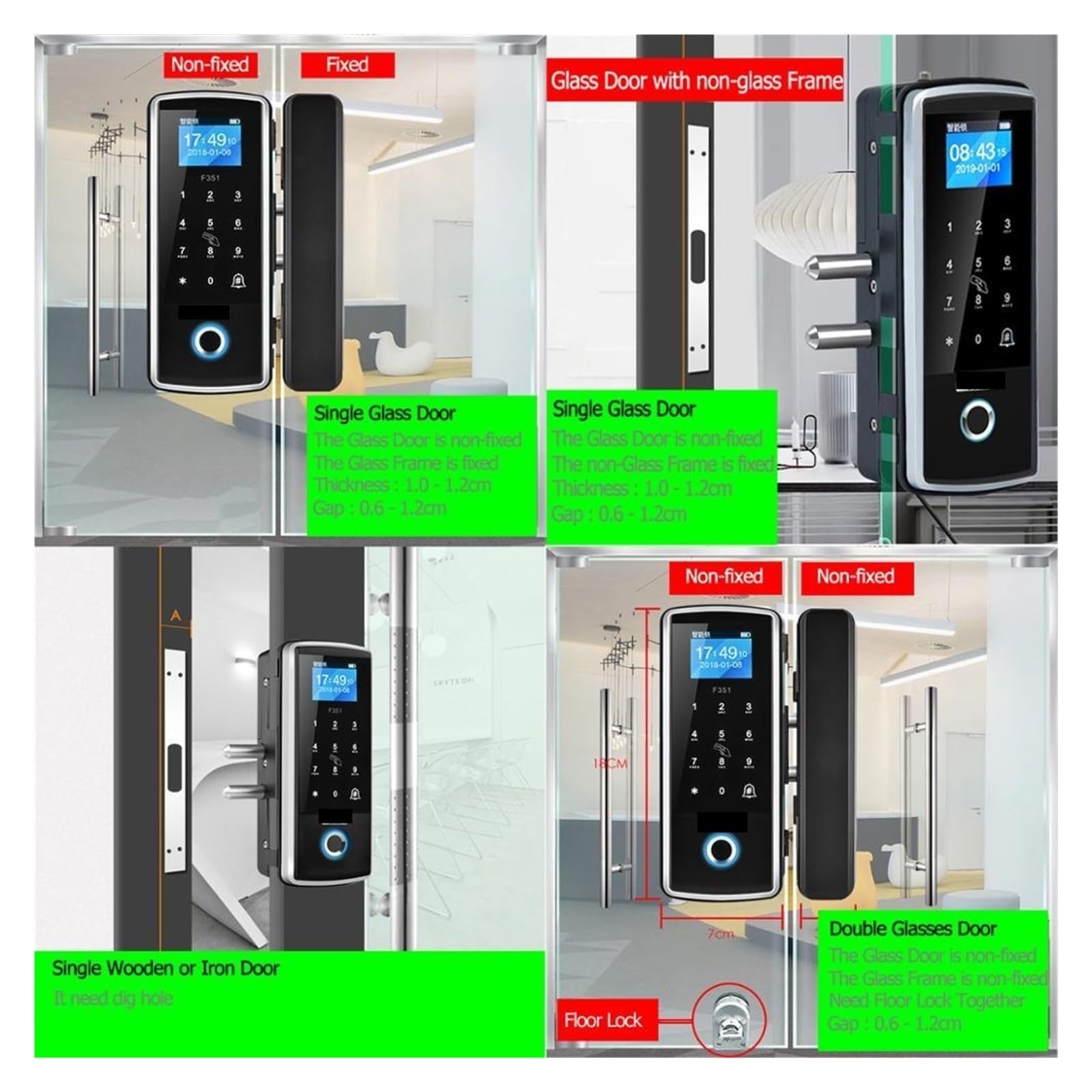 Inteligentne drzwi wejściowe， Elektroniczny otwieracz bramy cyfrowej z czytnikiem linii papilarnych(Rc Single Glass)