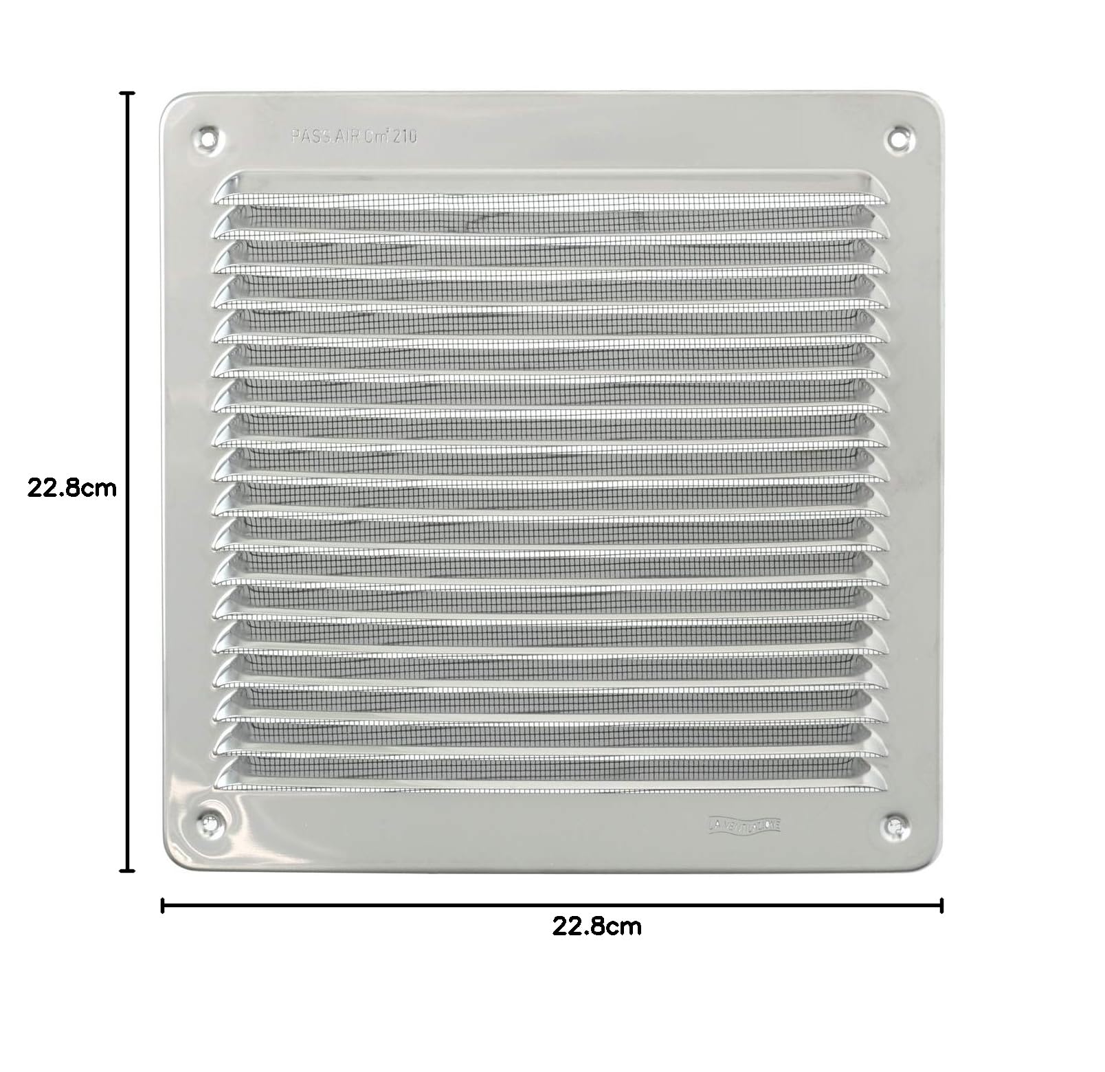 La Ventilazione LAR2323IN Griglia di Ventilazione Quadra da Sovrapporre con rete antinsetti, Inox430, dimensioni 228x228 mm