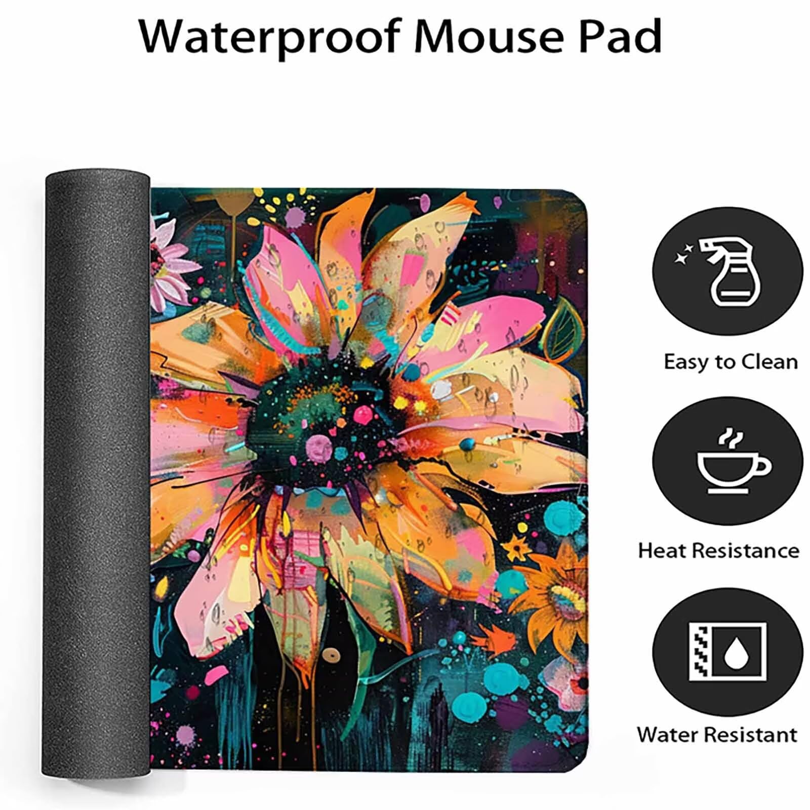 Podkładka pod mysz z kwiatami XXL podkładka pod mysz do gier 1200 x 600 mm, wodoodporna podkładka pod mysz w kolorze myszy z antypoślizgową gumową podstawą i przeszytymi krawędziami do gier, domu i