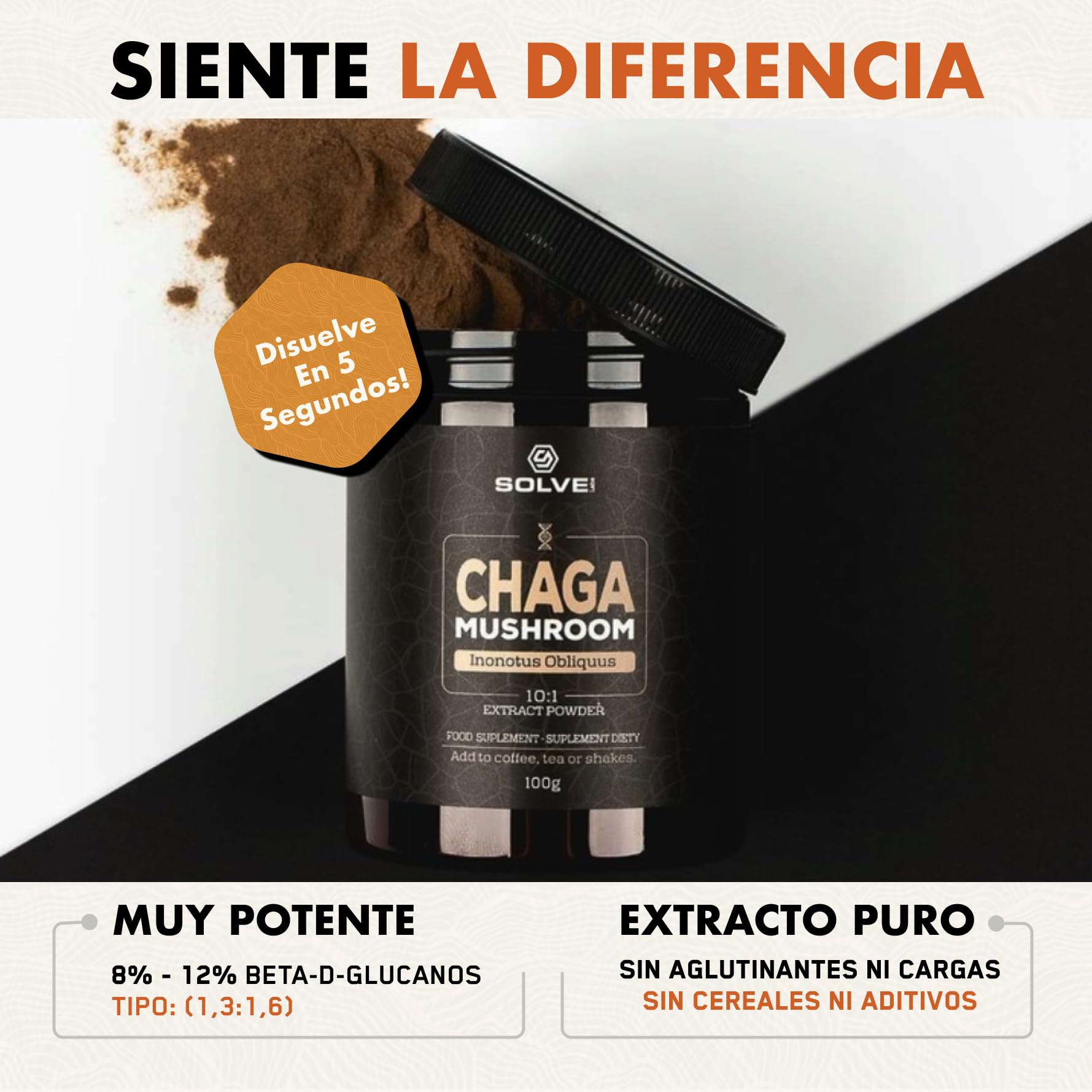 ● Extracto en polvo de hongo chaga siberiano premium ● 10% de beta-D-glucanos ● Extracto 10:1 ● Sin rellenos ni aditivos ● 100 g ● Suministro para 3 mes.