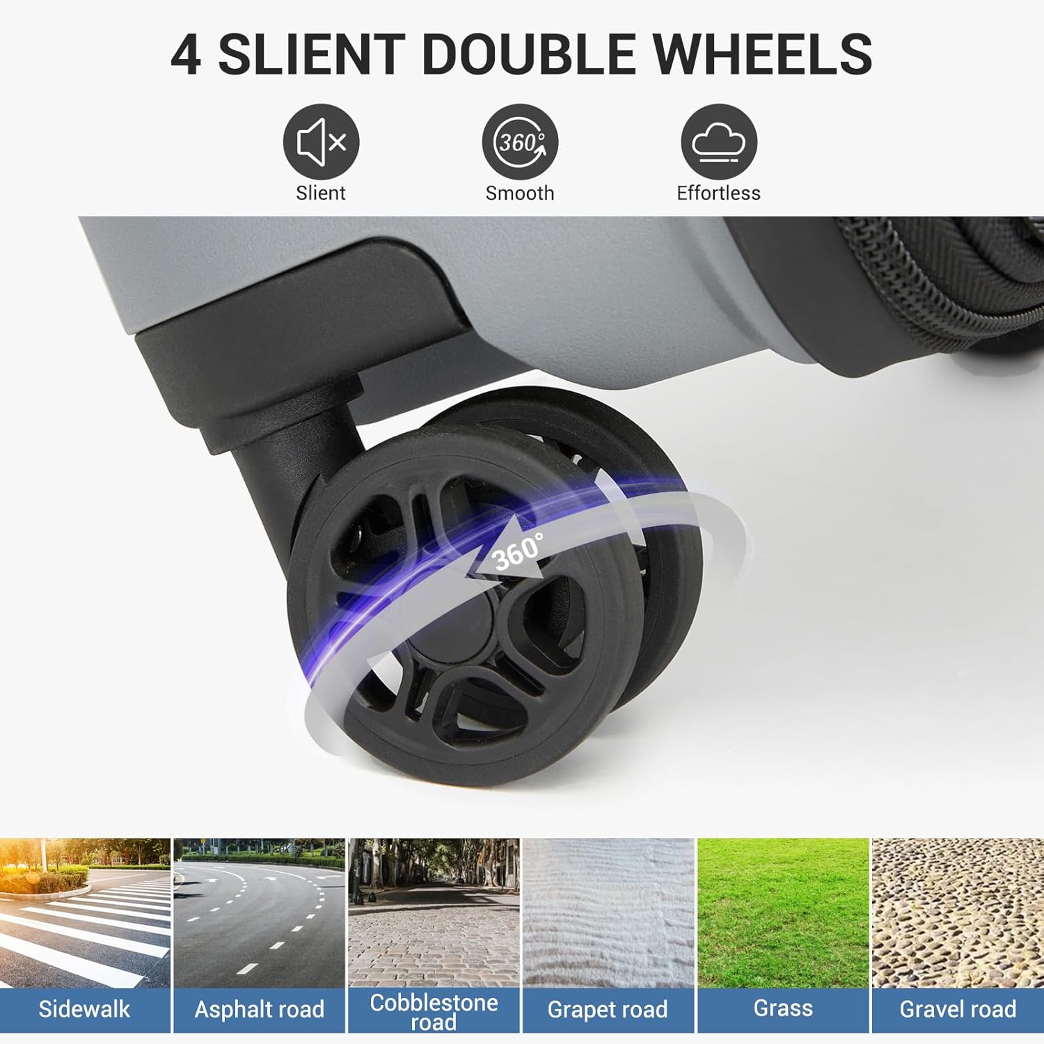 Kono 24 Inch Expandable Luggage Suitcase with Spinner Wheels, Durable Hardside Checked Luggage with Hidden Cup Holder, Lightweight Hard Shell Medium Suitcase with TSA Lock(Light Grey)