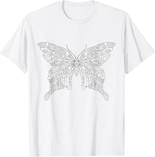 Butterfly mandala for children to paint and color in T-Shirt
