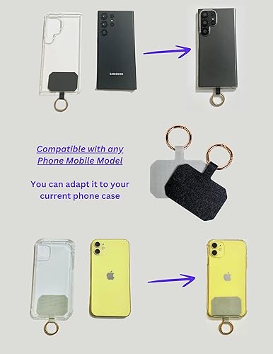 Miniatura 7 de Correa para teléfono con parche y gancho redondo (2 unidades), no adhesiva, manos libres, compatible con cualquier funda de teléfono inteligente,