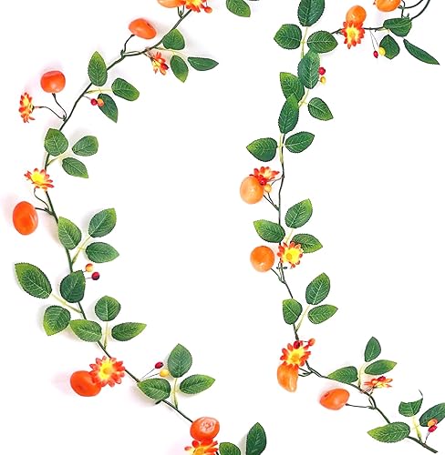 Paquete de 2 (13 pies) de flores artificiales de vid de mandarina, plantas colgantes de naranjas frutales, guirnalda de kumquat para boda, arco,